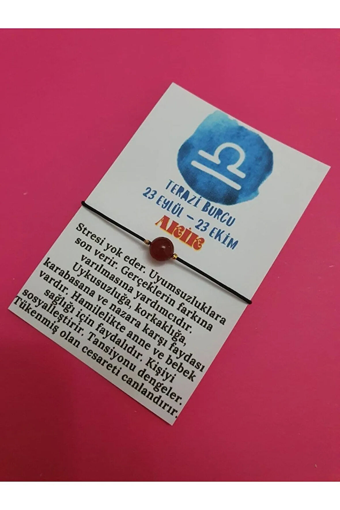 Terazi Burcu Akik Doğal Taş İp Burç Bilekliği
