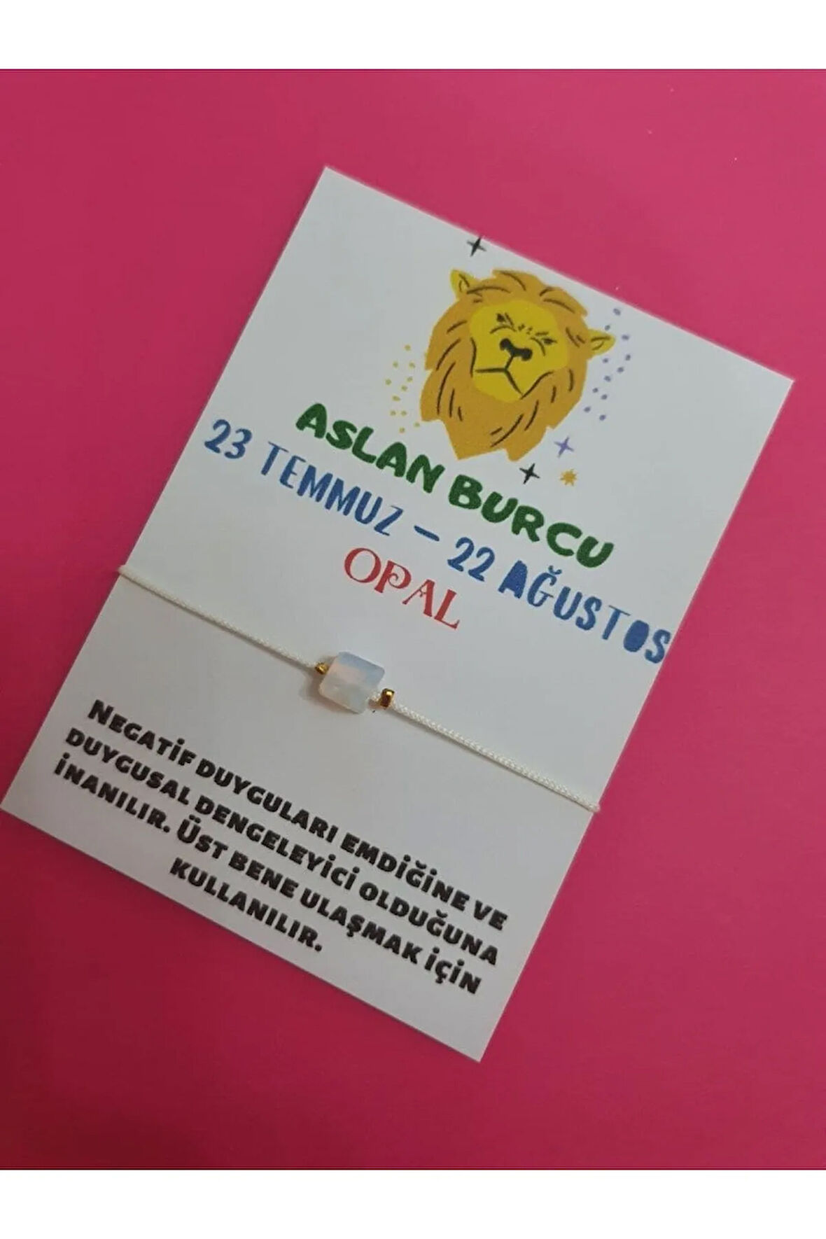 Aslan Burcu Opal Doğal Taşlı İp Burç Bilekliği