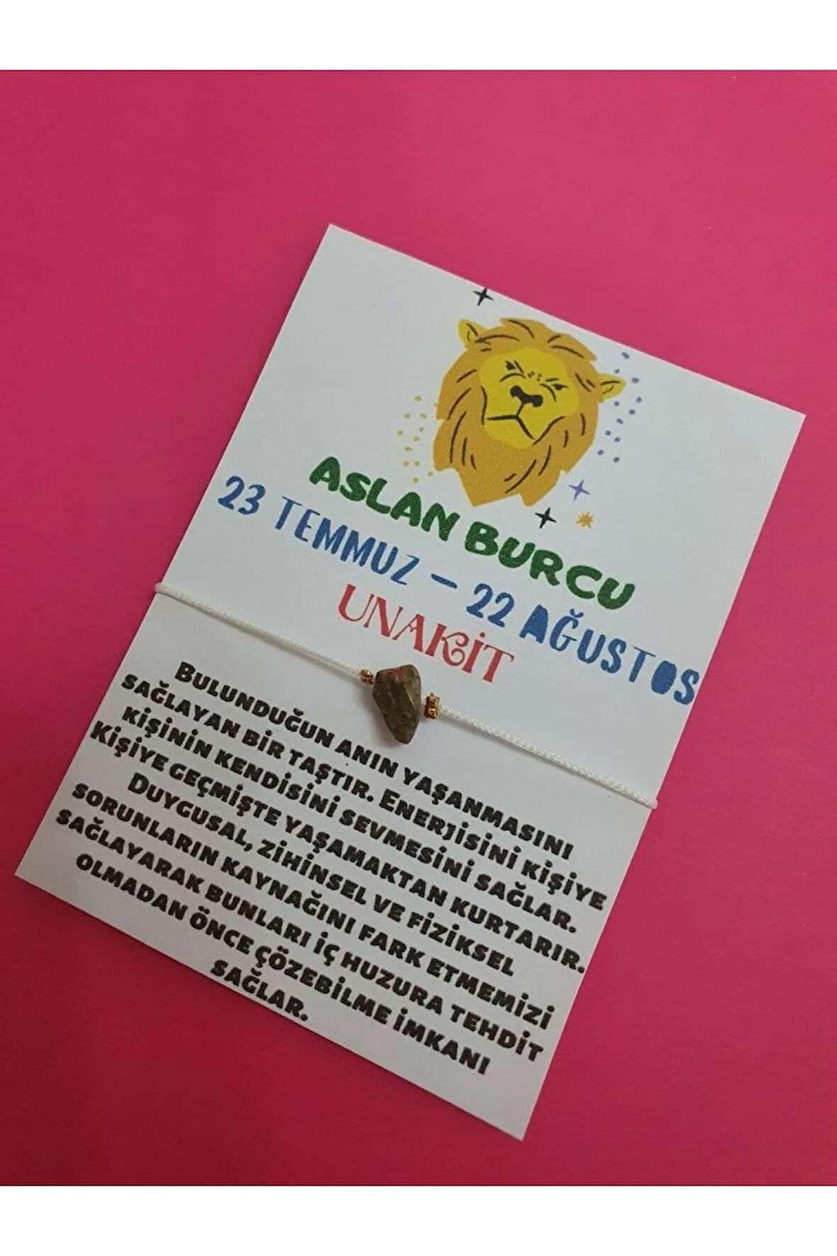 Aslan Burcu Unakit Doğal Taşlı İp Burç Bilekliği