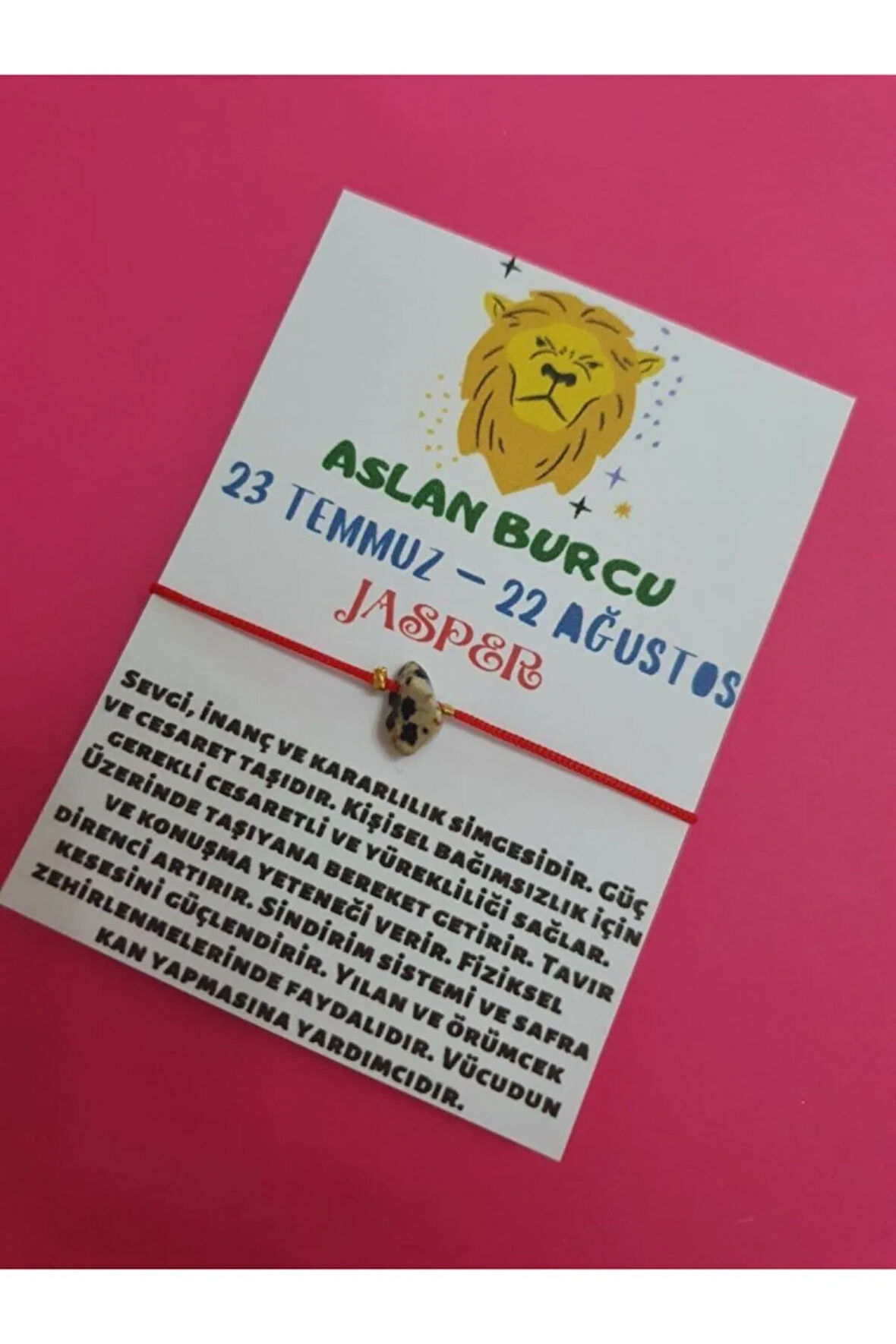 Sertifikalı Aslan Burcu Jasper Doğal Taşlı Ip Burç Bilekliği