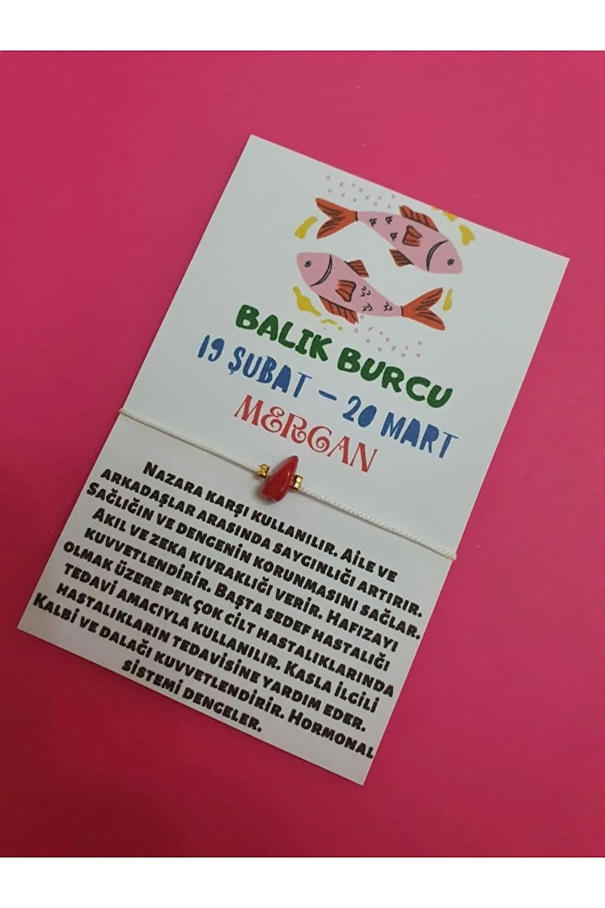 Balık Burcu Mercan Doğal Taşlı İp Burç Bilekliği