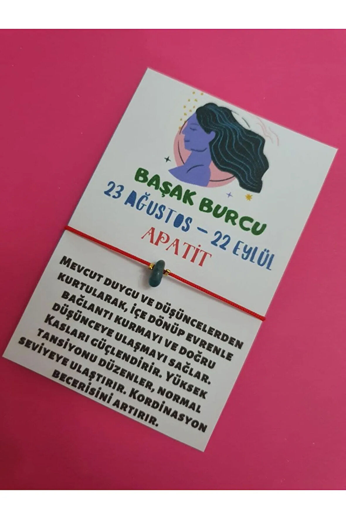 Başak Burcu Apatit Doğal Taşlı İp Burç Bilekliği