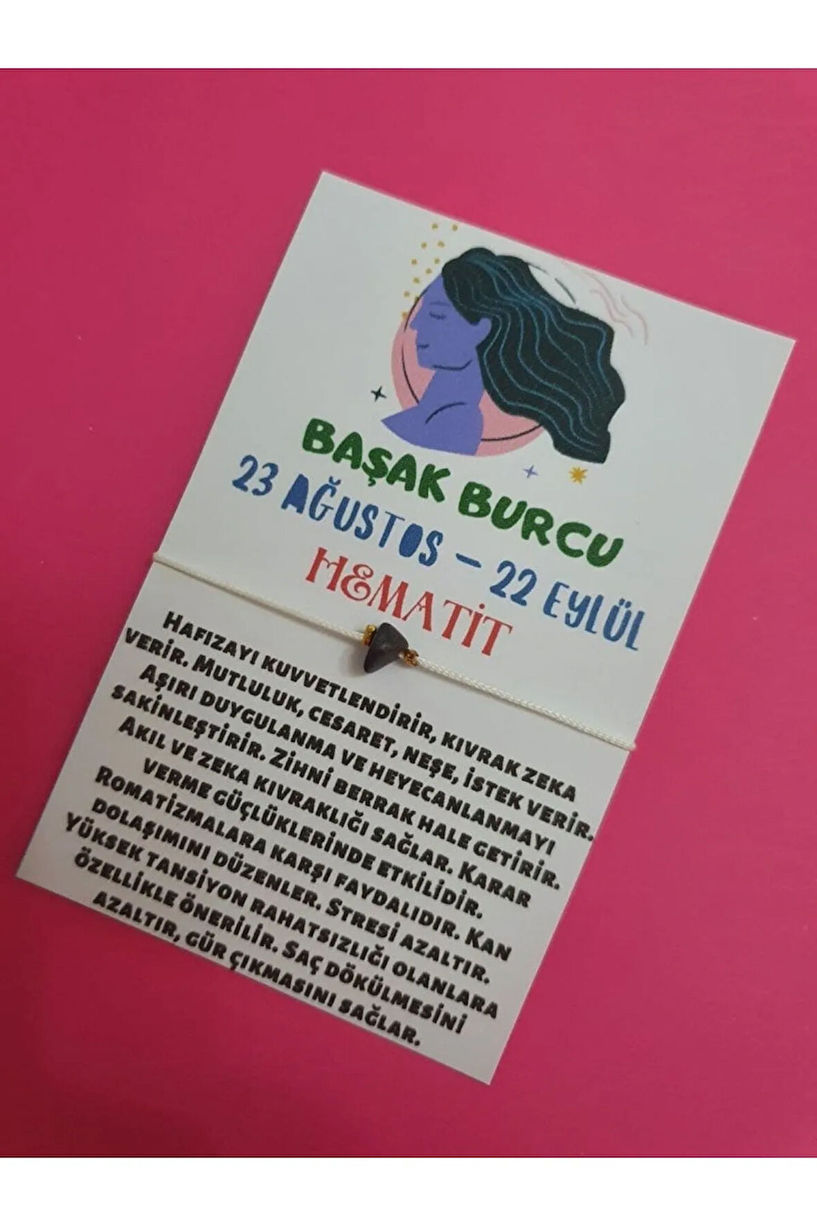 Başak Burcu Hematit Doğal Taşlı İp Burç Bilekliği