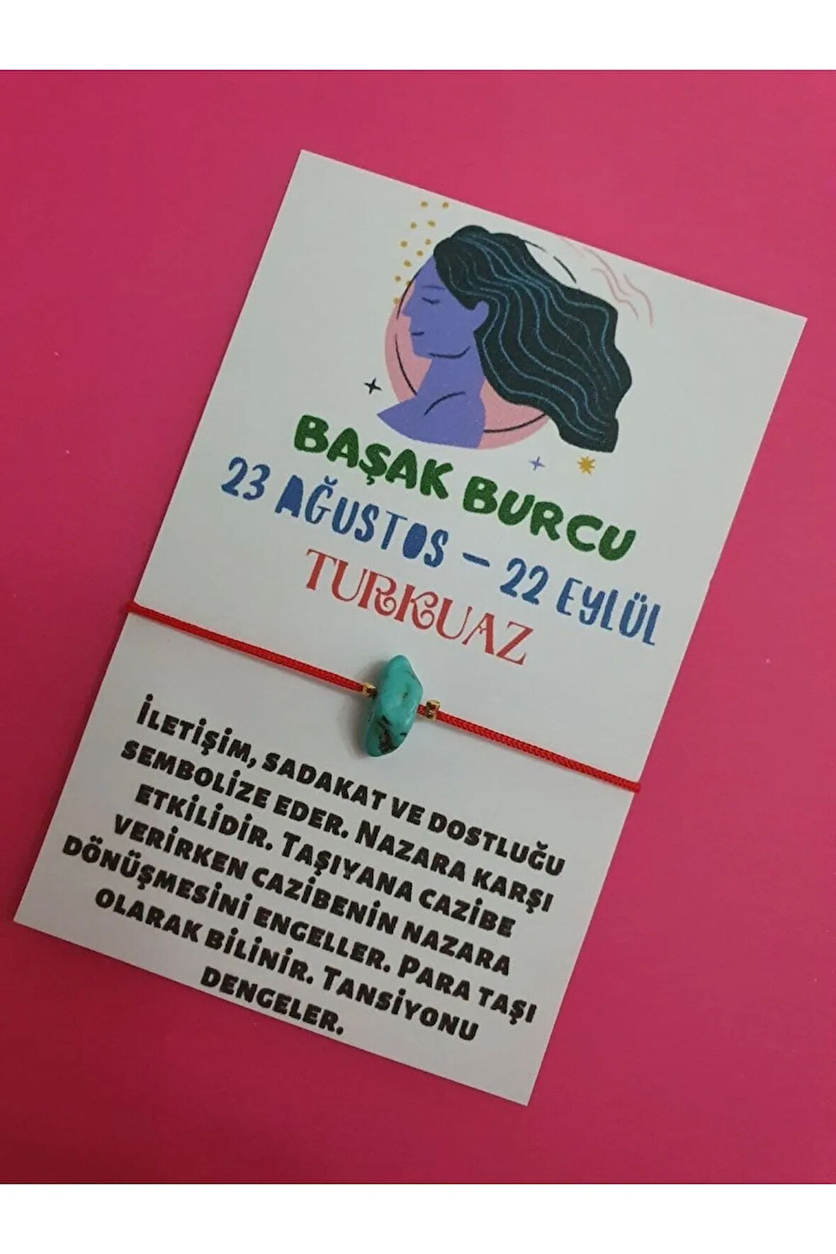 Başak Burcu Turkuaz Doğal Taşlı İp Burç Bilekliği
