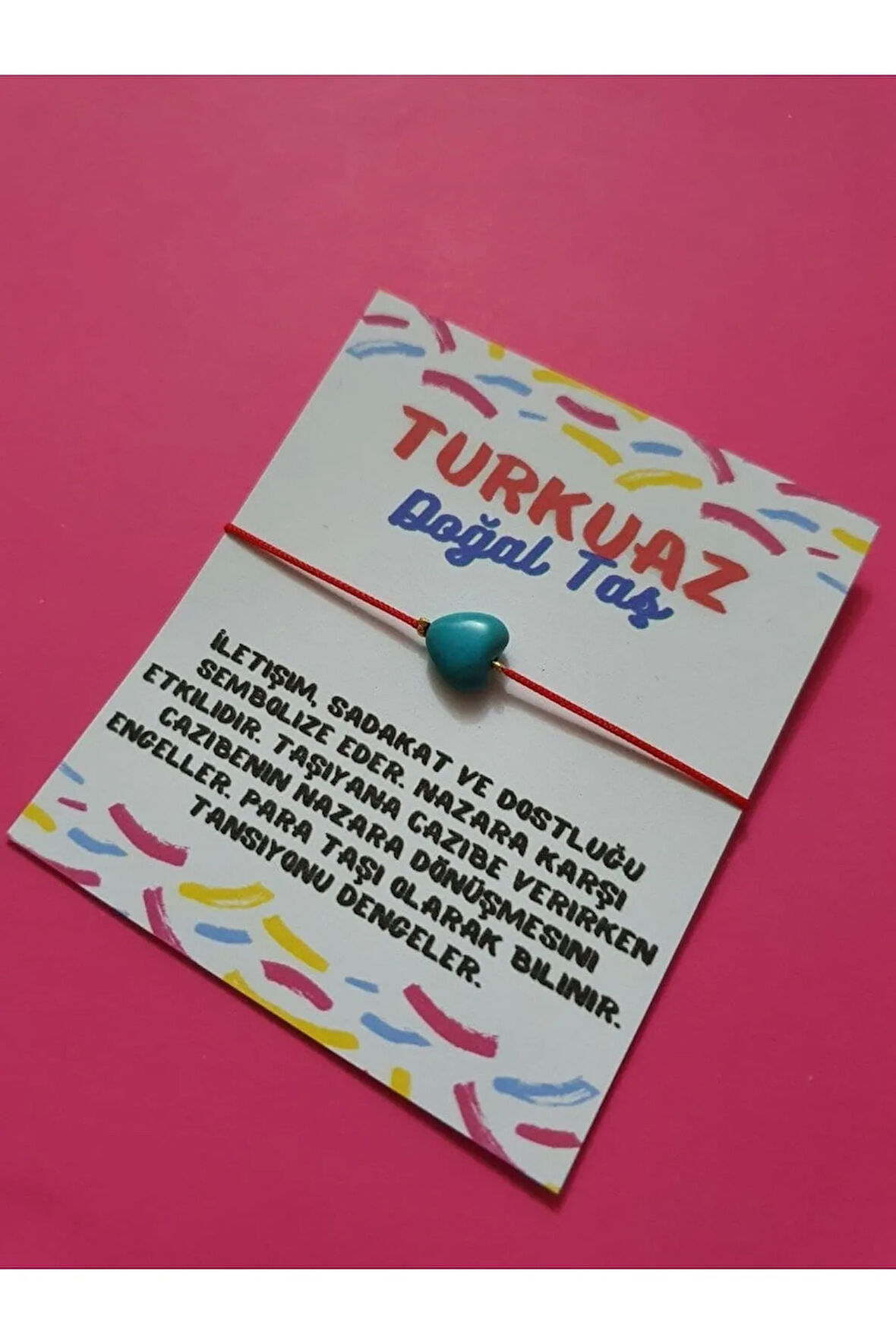 Turkuaz Kalp Doğal Taş Bileklik Ayarlamalı İp Bileklik