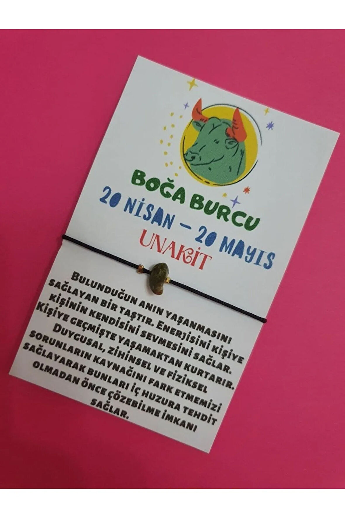 Boğa Burcu Unakit Doğal Taşlı İp Burç Bilekliği