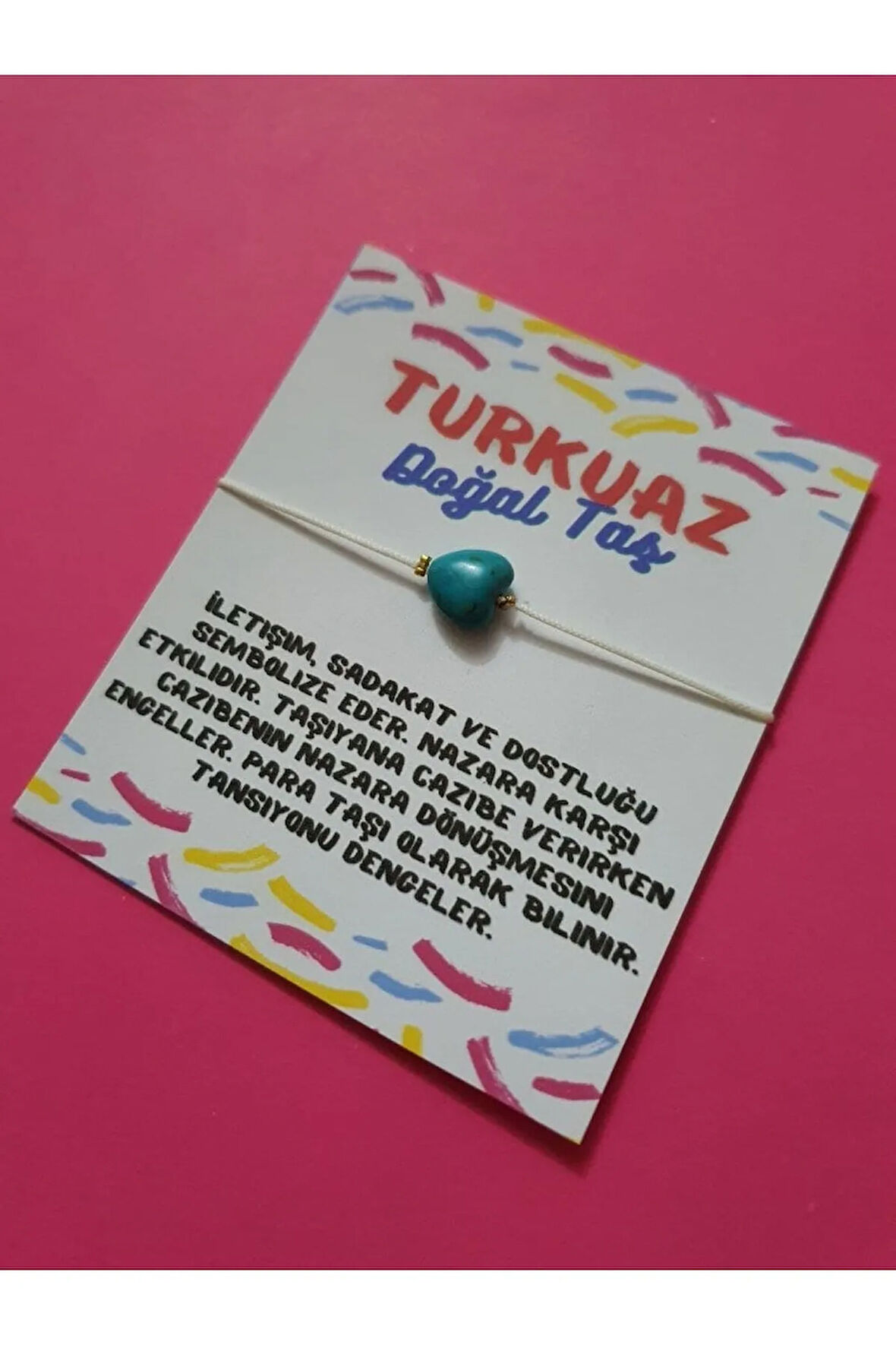 Turkuaz Kalp Doğal Taş Bileklik Ayarlamalı İp