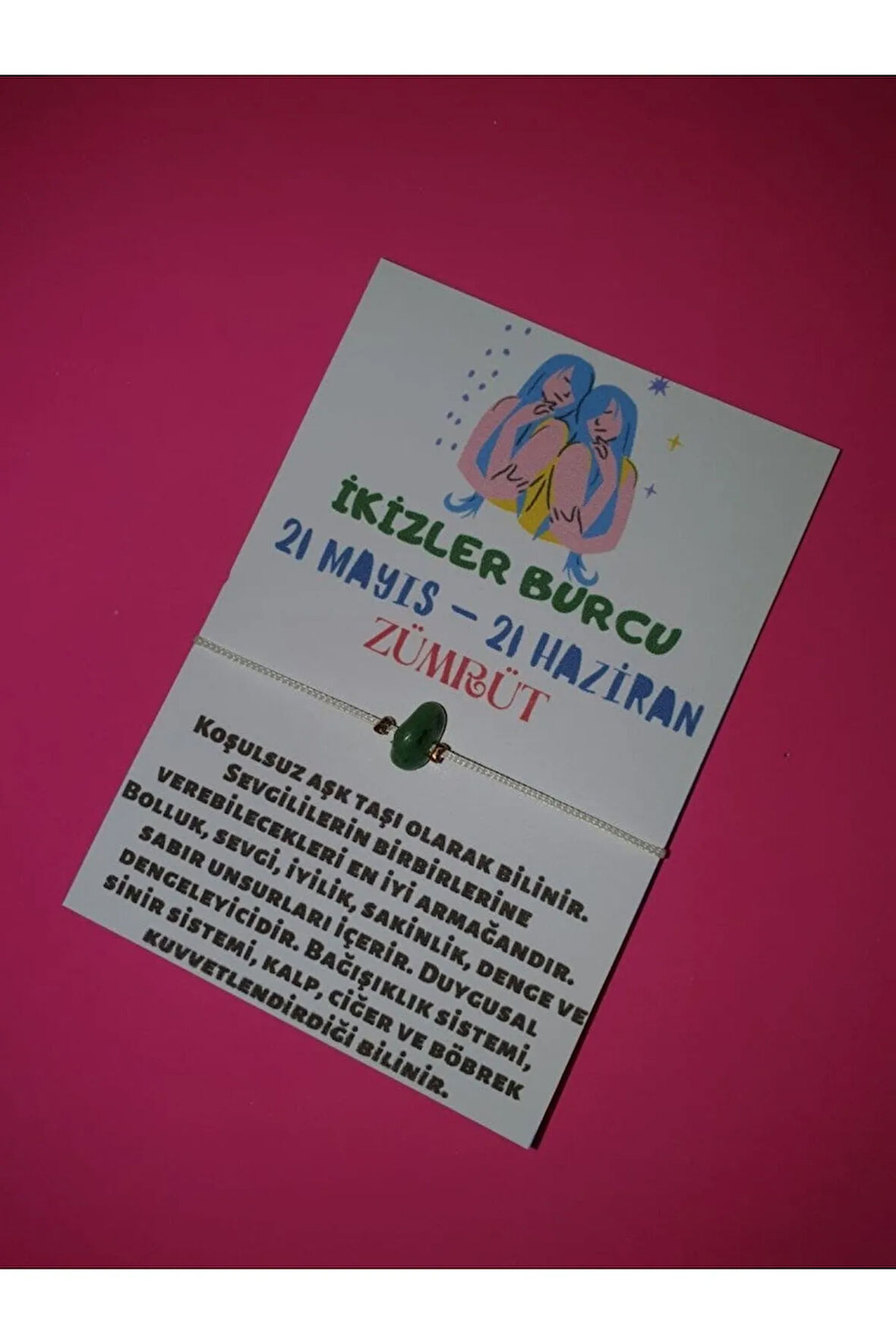 İkizler Burcu Zümrüt Doğal Taşlı İp Burç Bilekliği