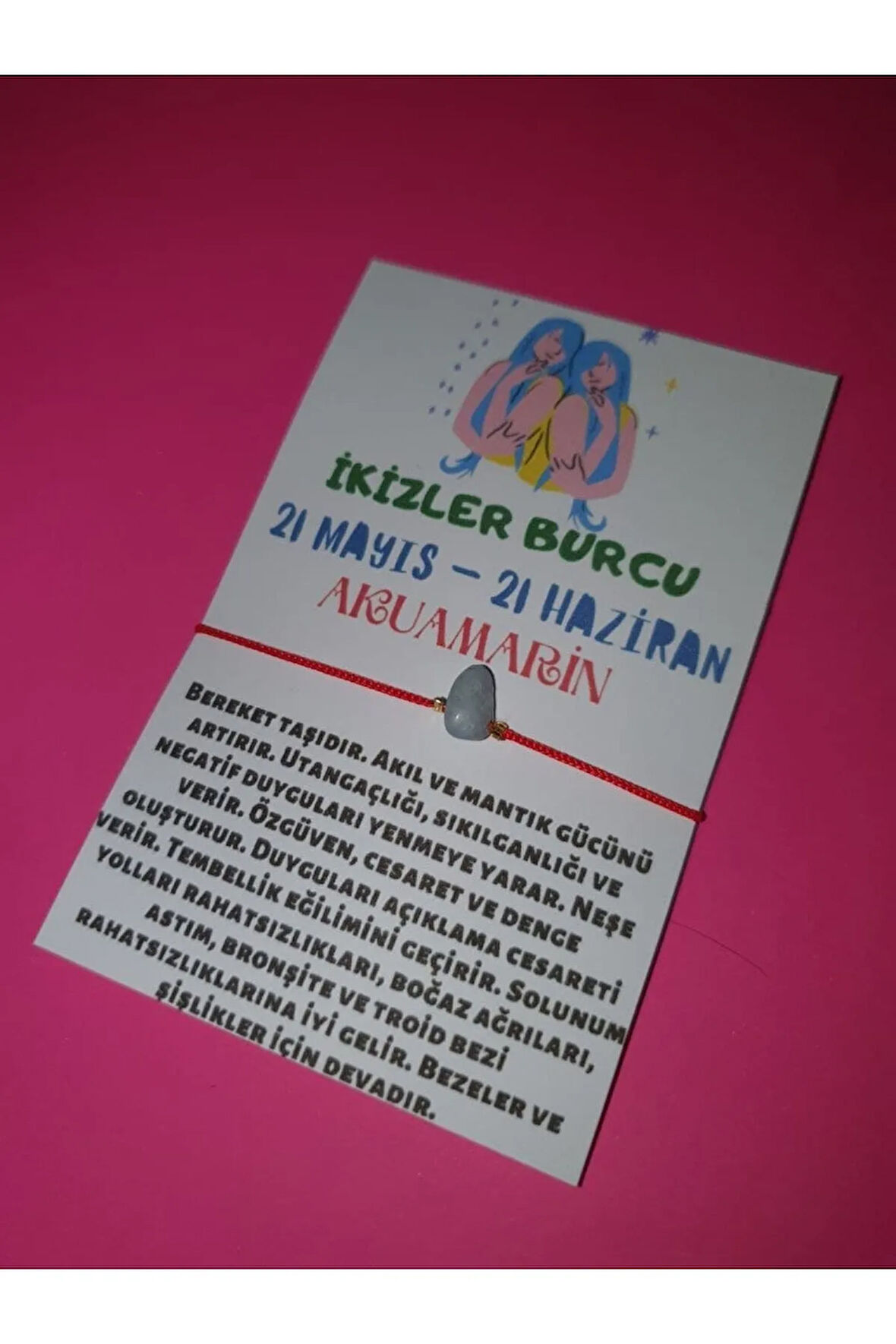 İkizler Burcu Akuamarin Doğal Taşlı İp Burç Bilekliği