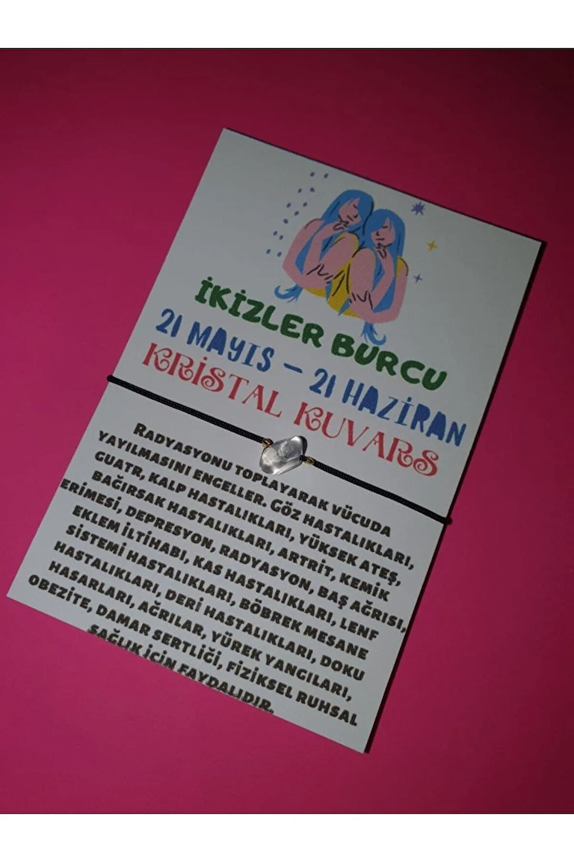 İkizler Burcu Kristal Kuvars Doğal Taşlı İp Burç Bilekliği