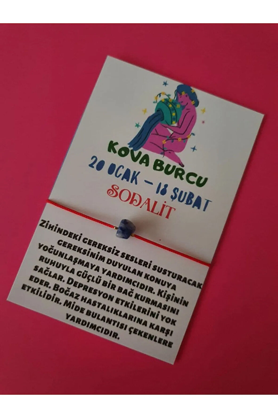 Kova Burcu Sodalit Doğal Taşlı İp Burç Bilekliği