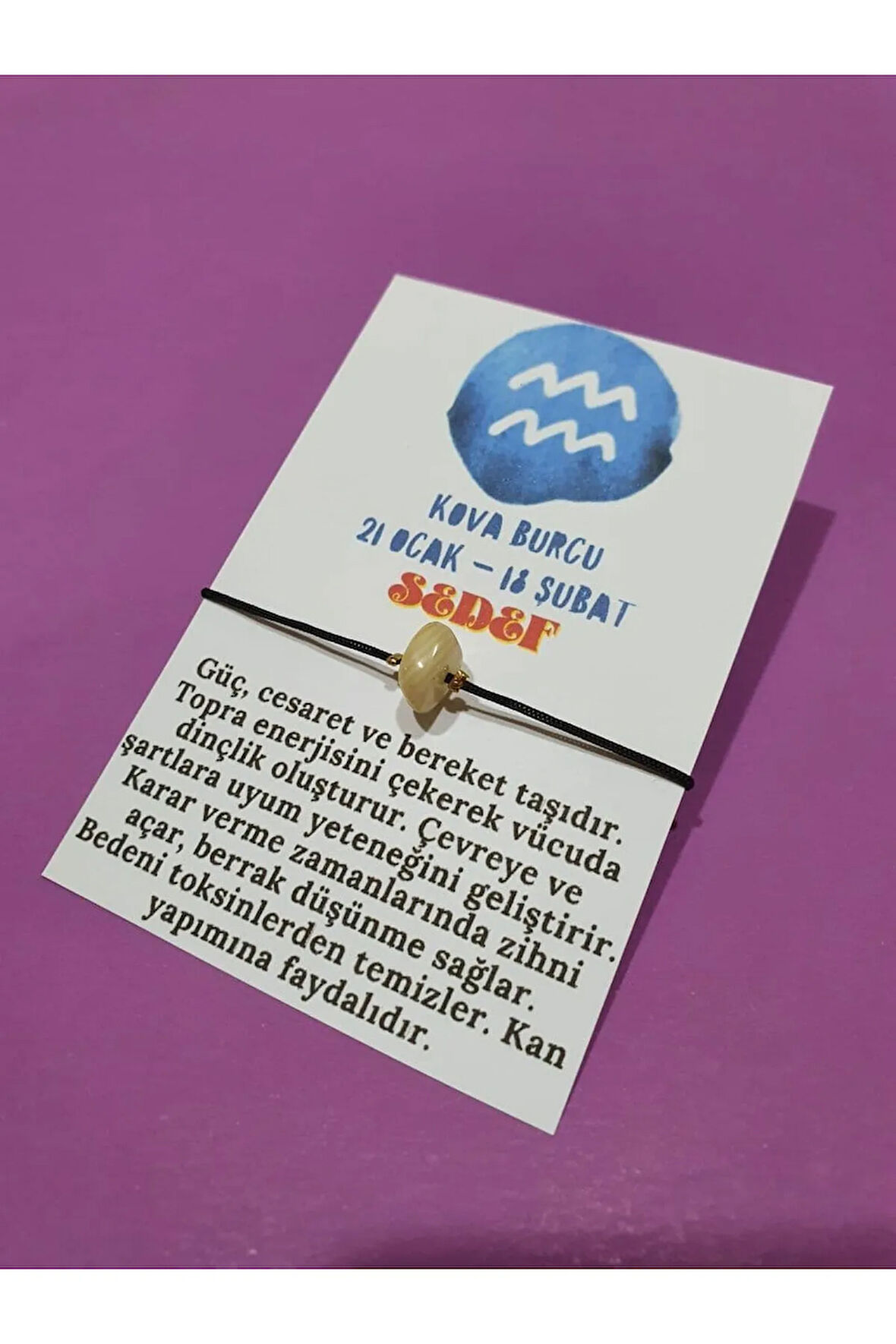 Kova Burcu Sedef Doğal Taşlı İp Burç Bilekliği