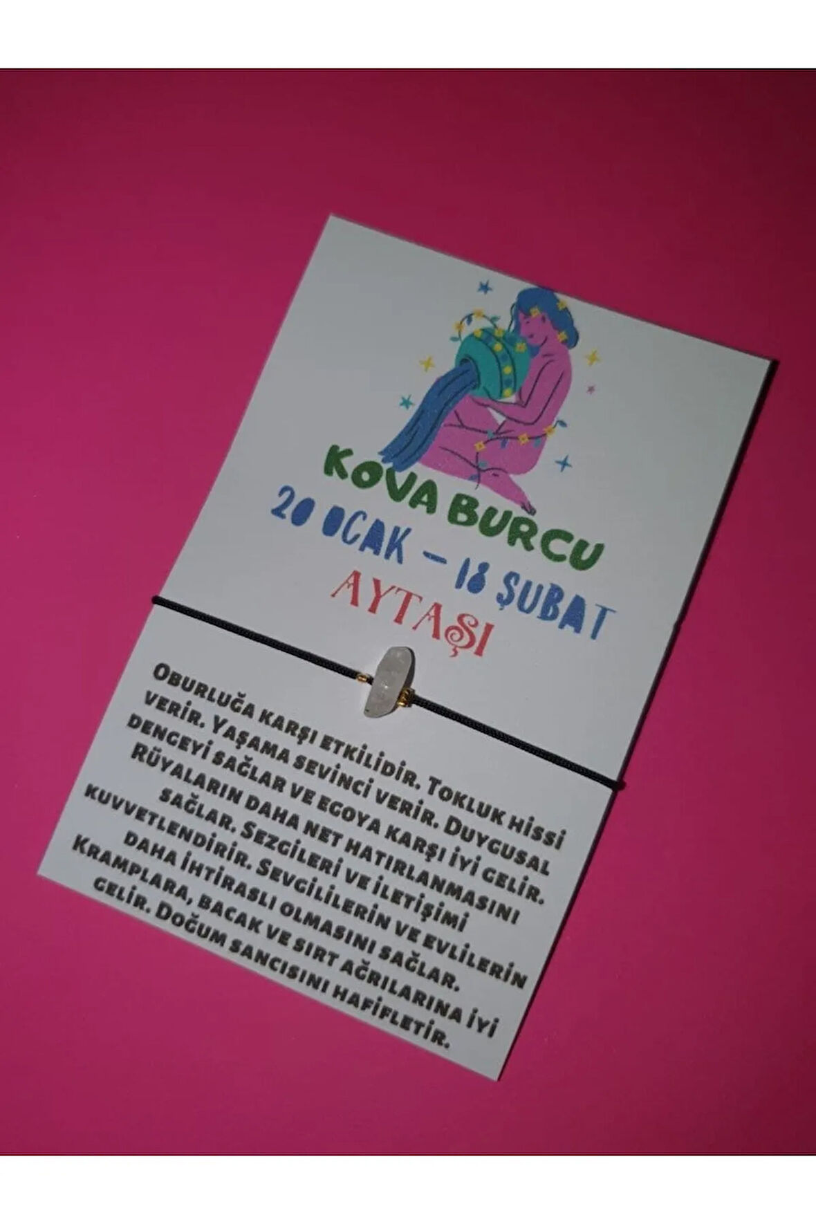 Kova Burcu Aytaşı Doğal Taşlı İp Burç Bilekliği