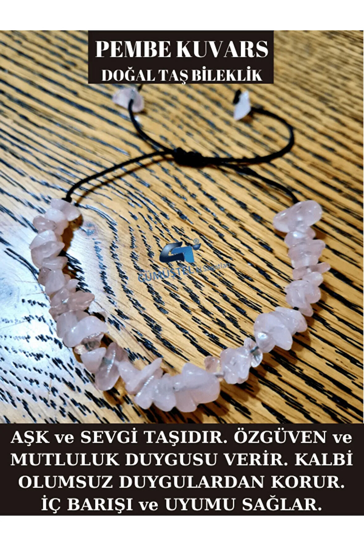 Doğal Kırık Taş Pembe Kuvars Taşı Bileklik Asansörlü Kilit Sistemi