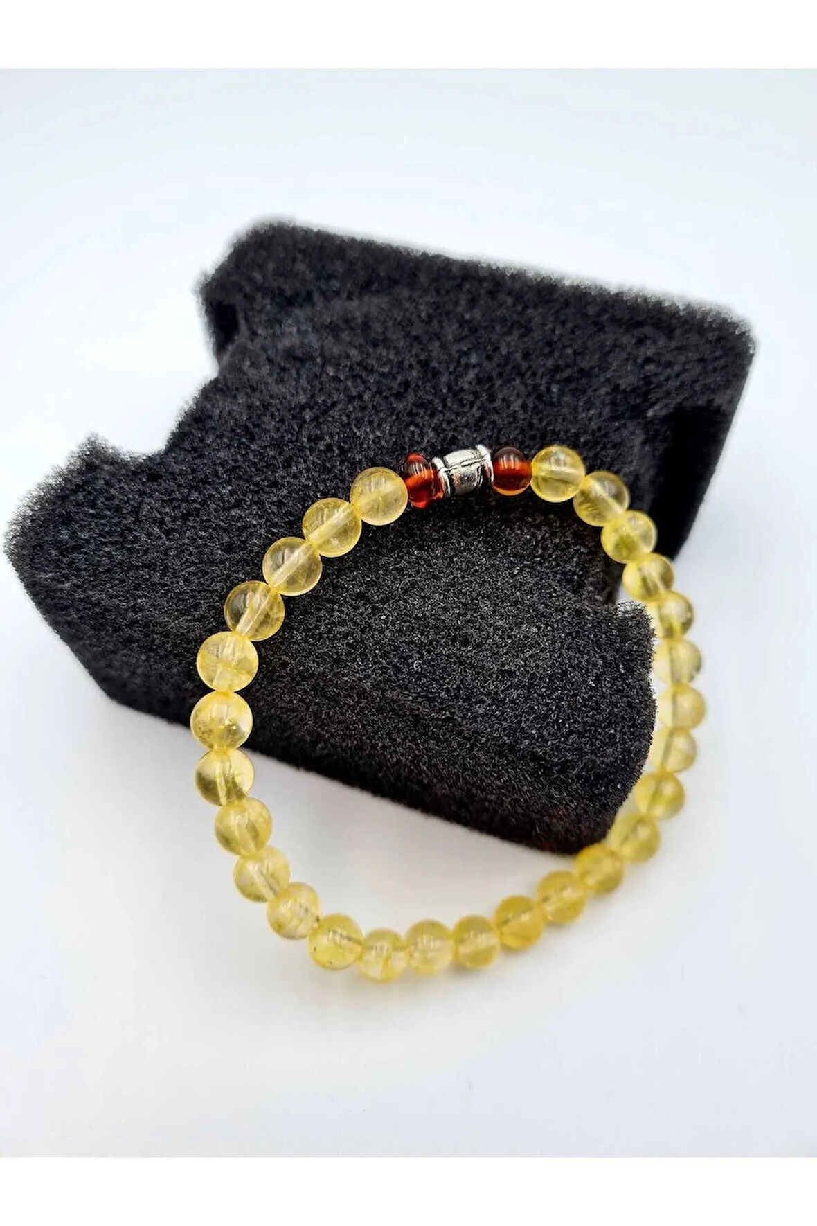 Doğal Sitrin Taşı & Kehribar Bileklik 6 MM