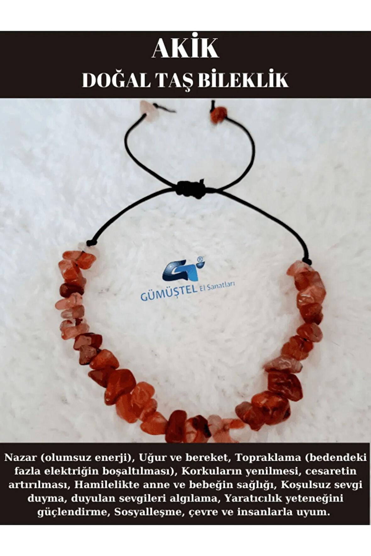 Doğal Kırık Taş Akik Taşı Bileklik Asansörlü Kilit Sistemi