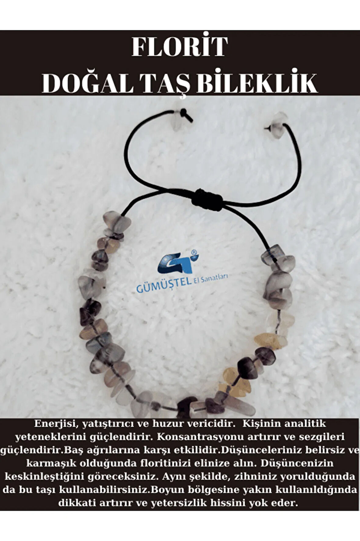 Doğal Kırık Taş Florit Taşı Bileklik Asansörlü Kilit Sistemi