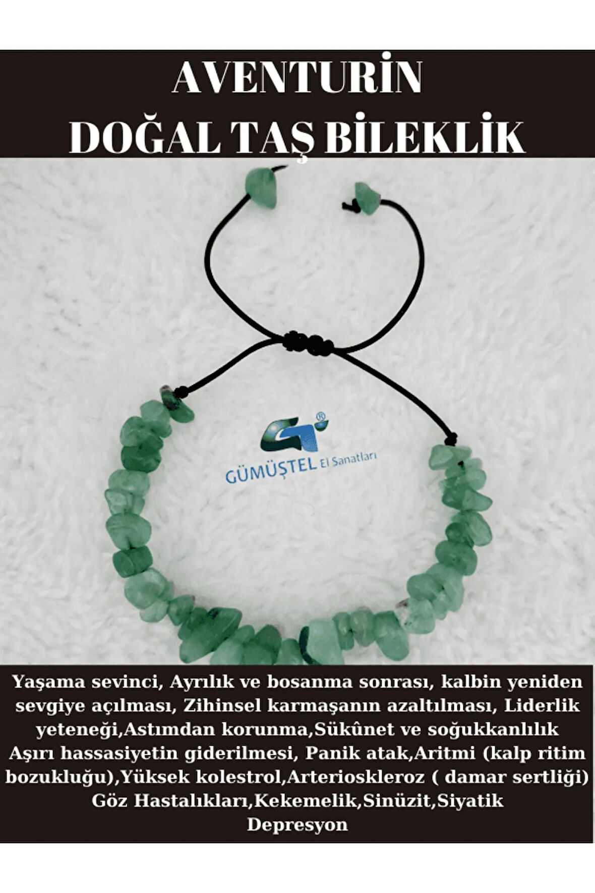 Doğal Kırık Taş Aventurin Taşı Bileklik Asansörlü Kilit Sistemi