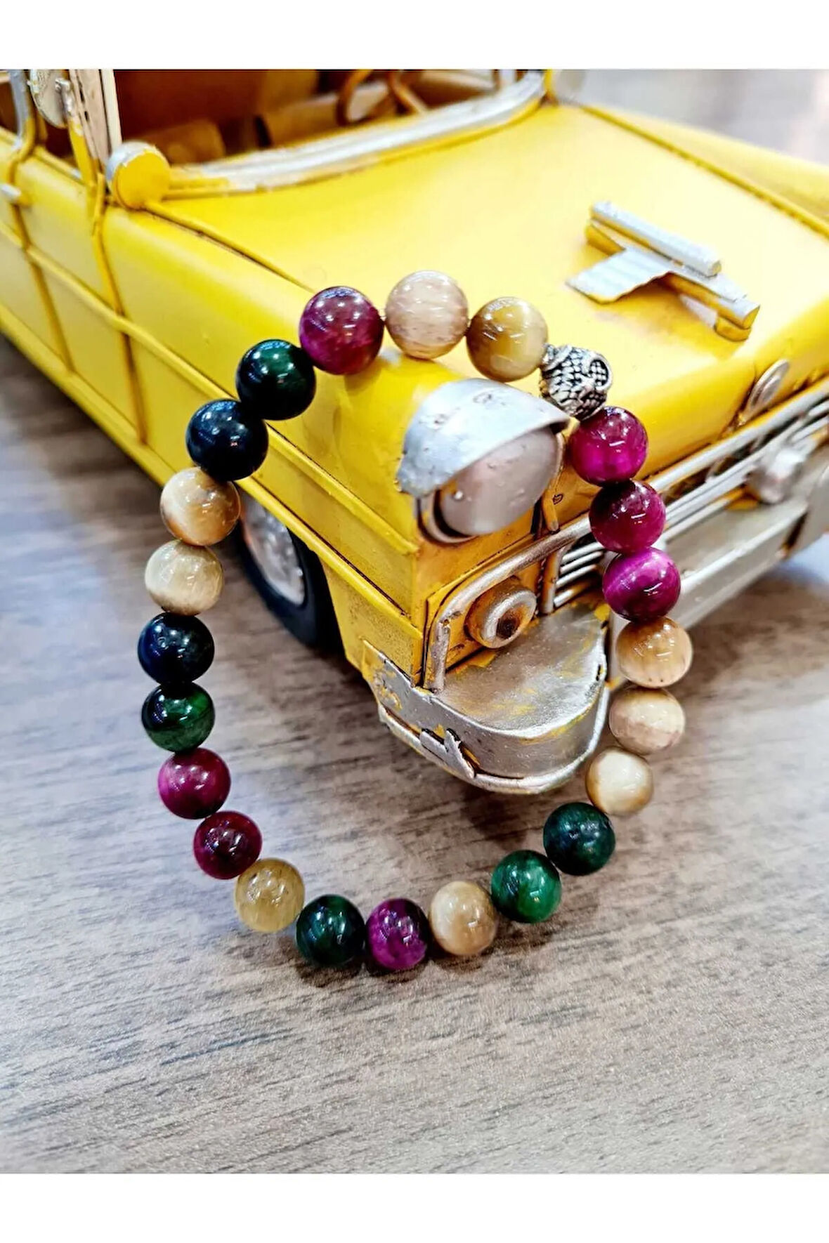 Renkli Kaplan Gözü Doğal Taş Bileklik AAA Kalite