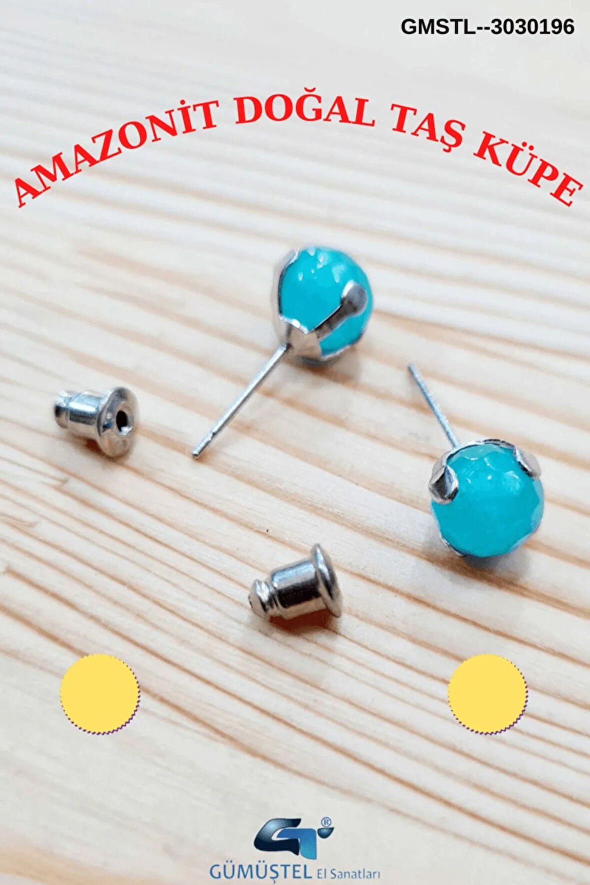 Amazonit Doğal Taş Top Küpe Orijinal Doğal Taş Sürpriz Hediyeli