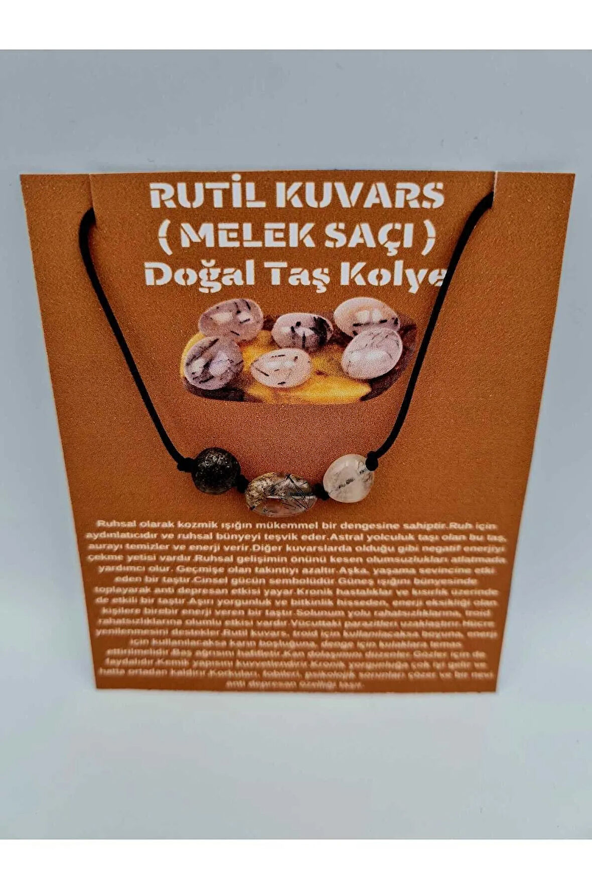 Doğal Taş Rutil Kuvars (Melek Saçı) Taşı Kolye Orijinal Doğal Taş