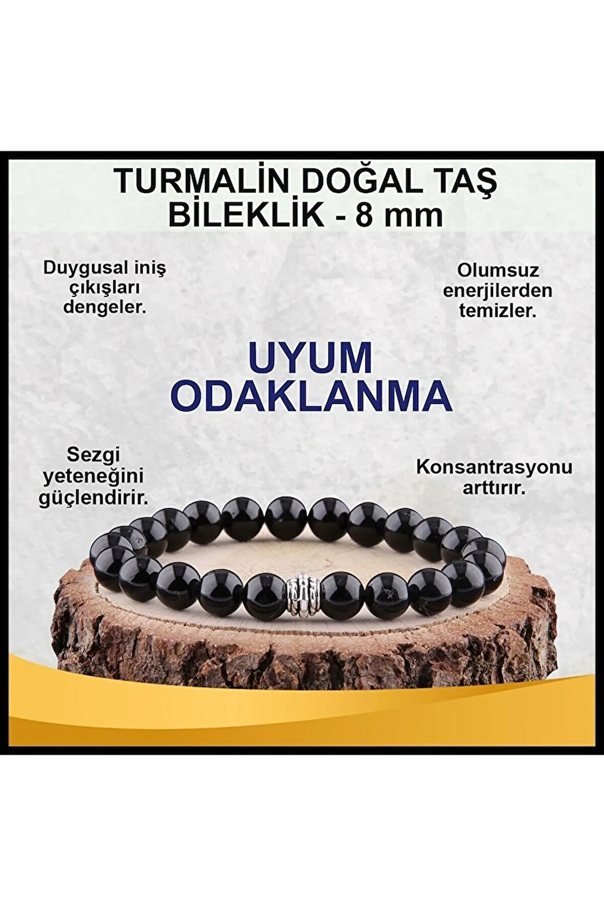 Siyah Turmalin Doğal Taş Bileklik 8 mm