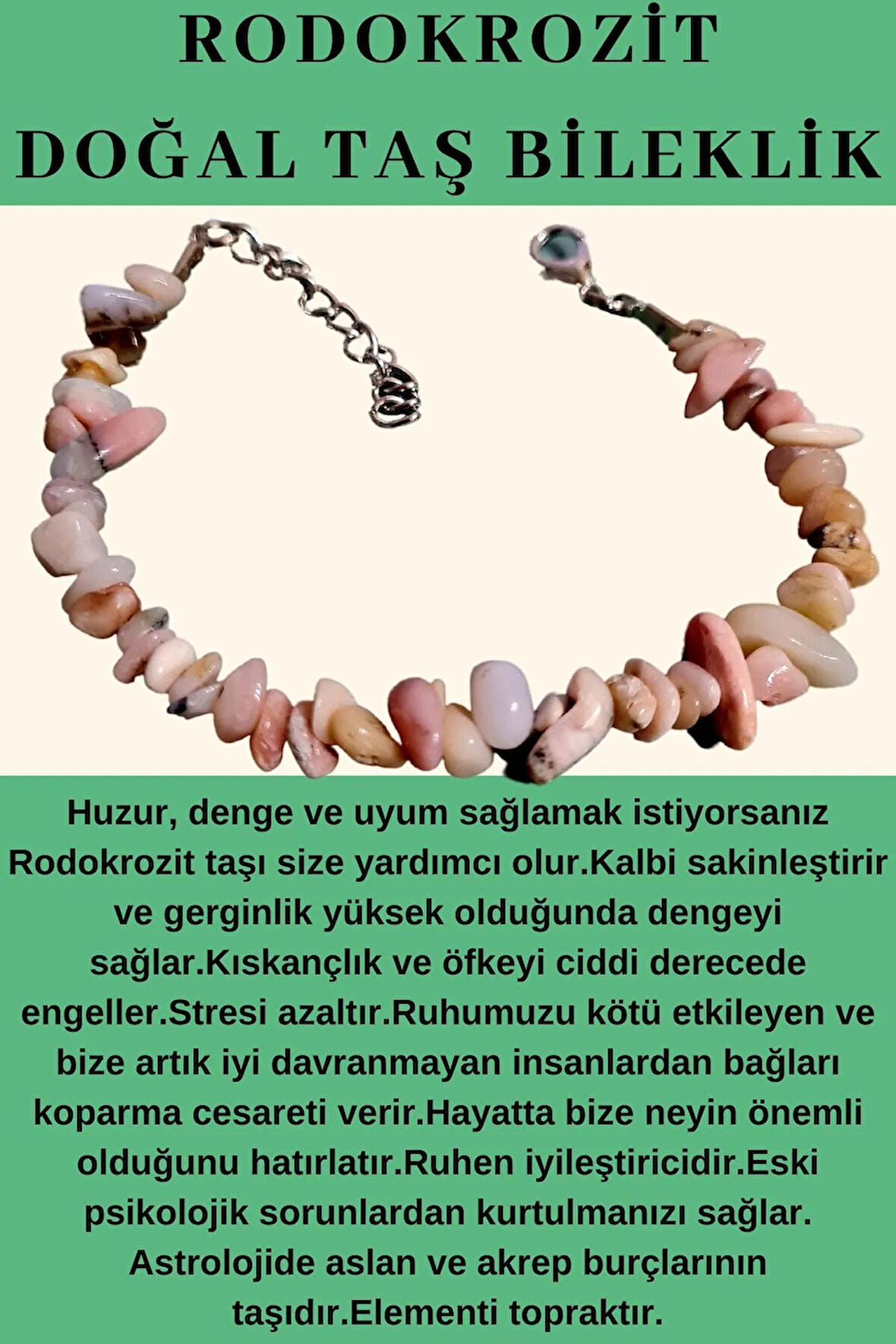 Sertifikalı Rodokrozit Doğal Taş Bileklik