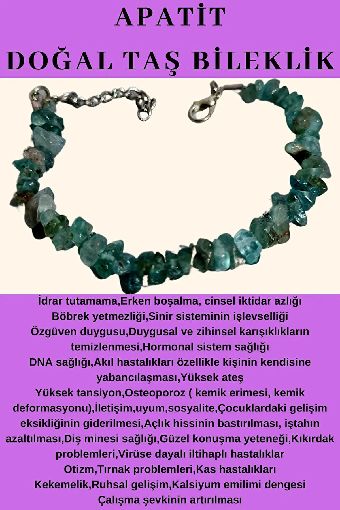 Sertifikalı Apatit Doğal Taş Bileklik Aaa Kalite