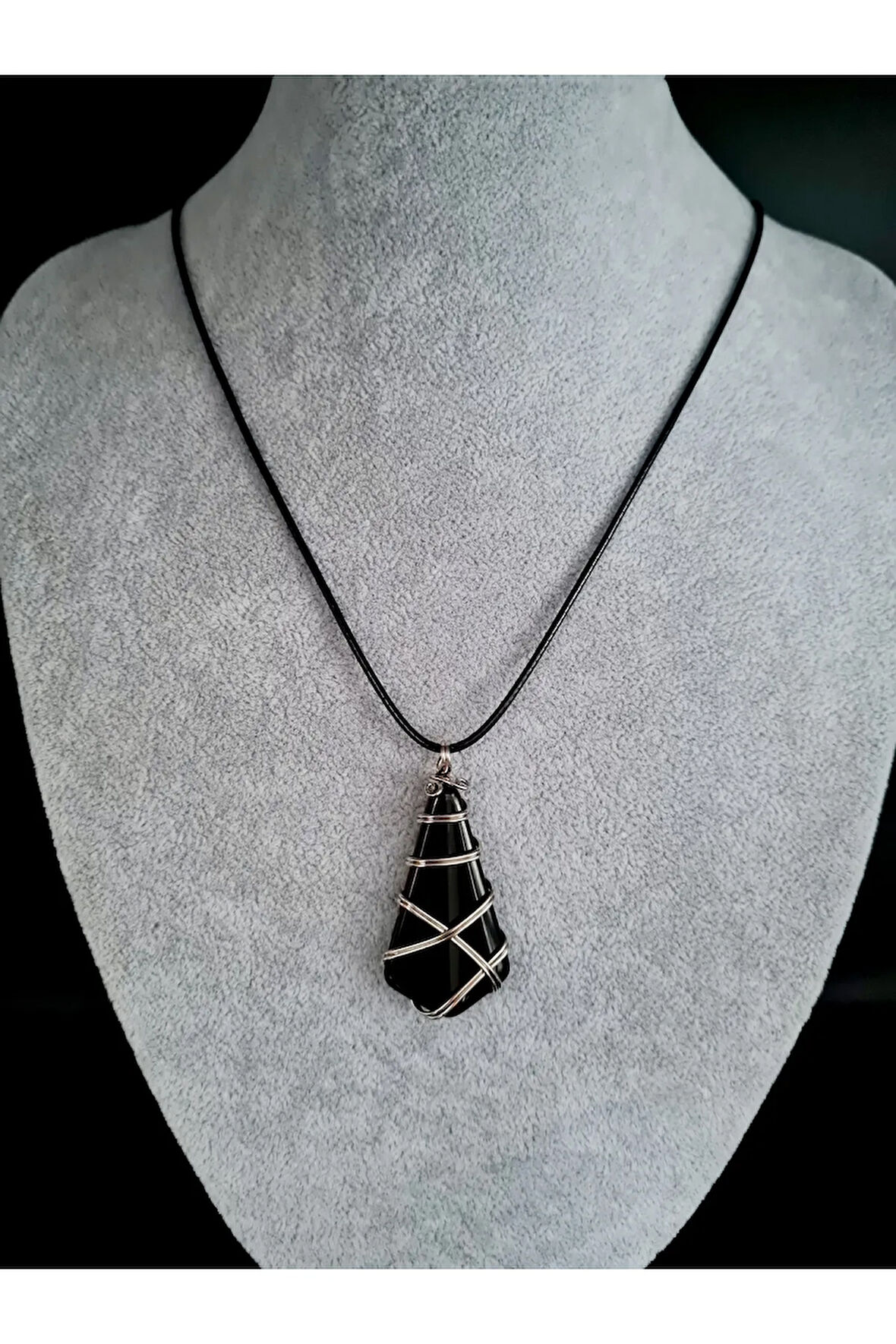 Oniks Doğal Taş Kolye Orijinal Doğal Taş El Yapımı Tel Sarma AAA Kalite