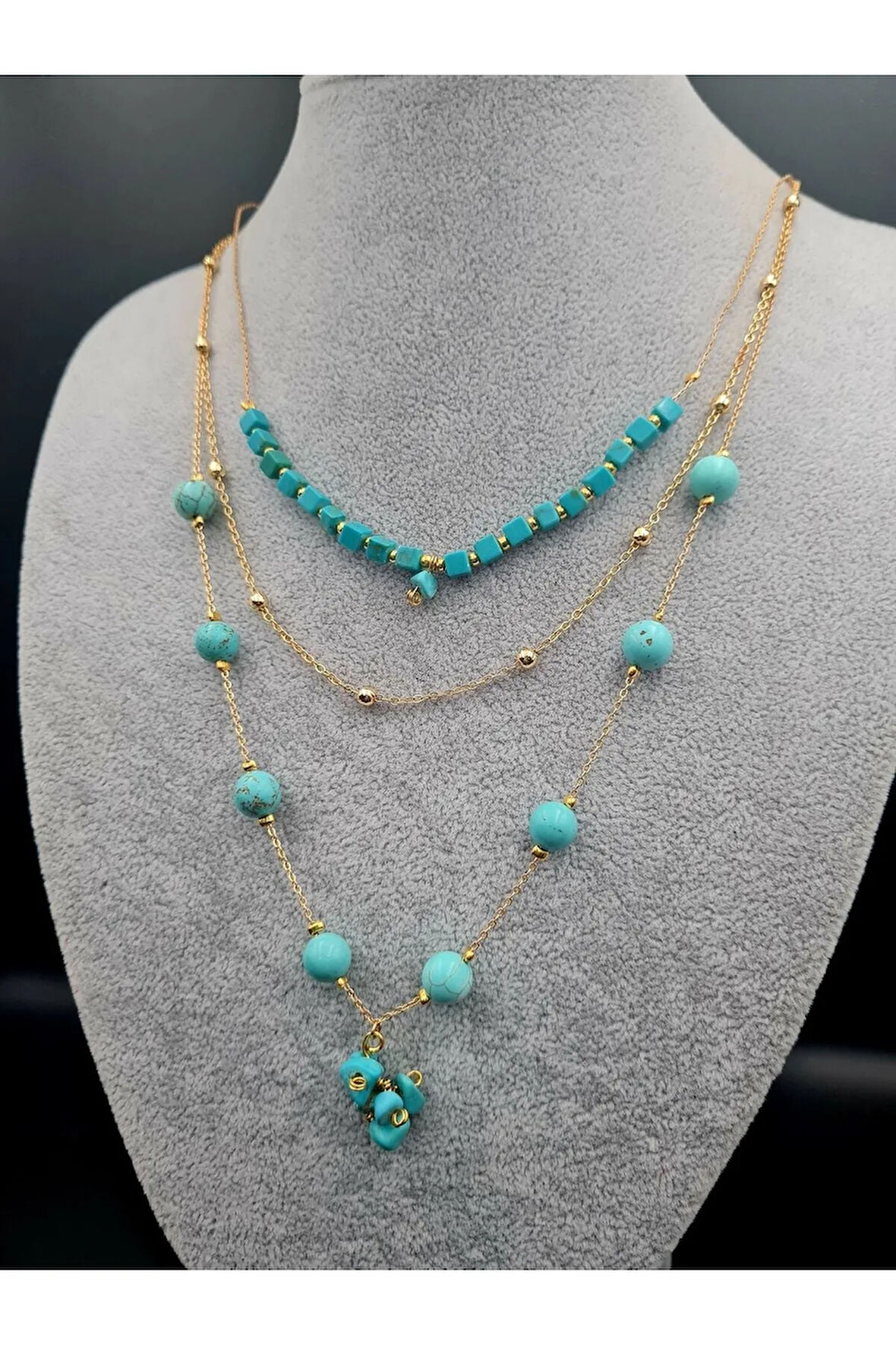 Sertifikalı Turkuaz Doğal Taş Kolye Özel Tasarım El Yapımı Kolye