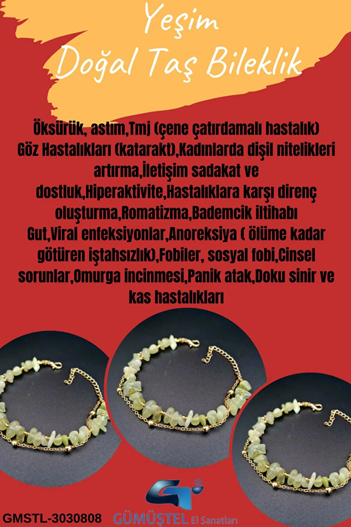 Sertifikalı Yeşim Doğal Taş Bileklik Özel Tasarım