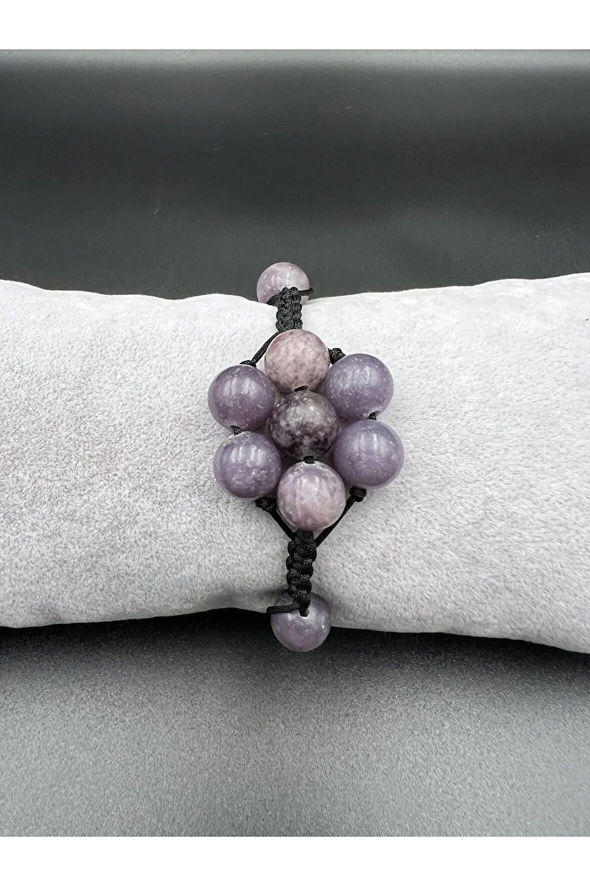 Lepidolit Doğal Taş Bileklik Asansörlü Kilit Sistemi AAA Kalite El Yapımı Bileklik