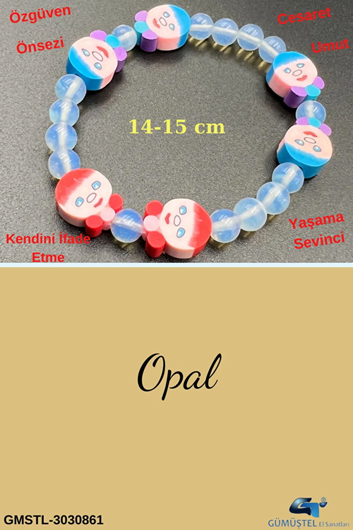 Unisex Opal Doğal Taş Çocuk Bilekliği