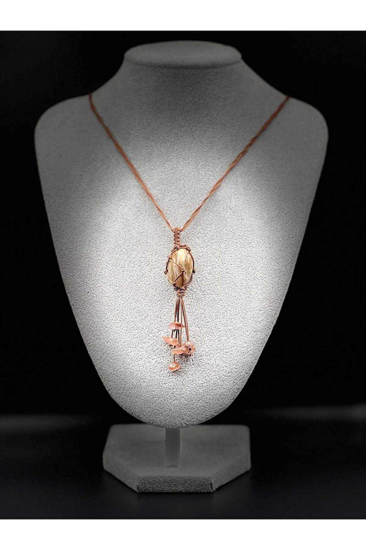 Akik Doğal Taş Tasarım Kolye El yapımı Örgü Model