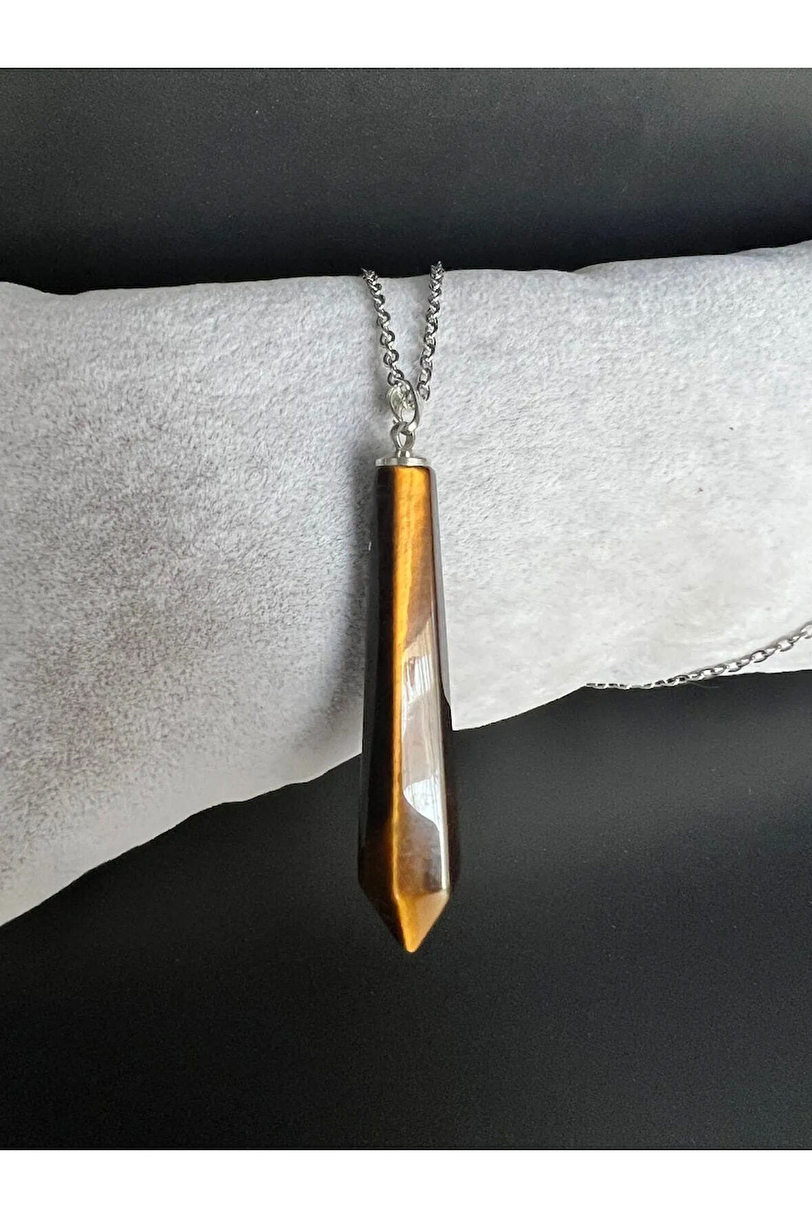 Sertifikalı Kaplan Gözü Doğal Taş Pandül Kolye Zincir