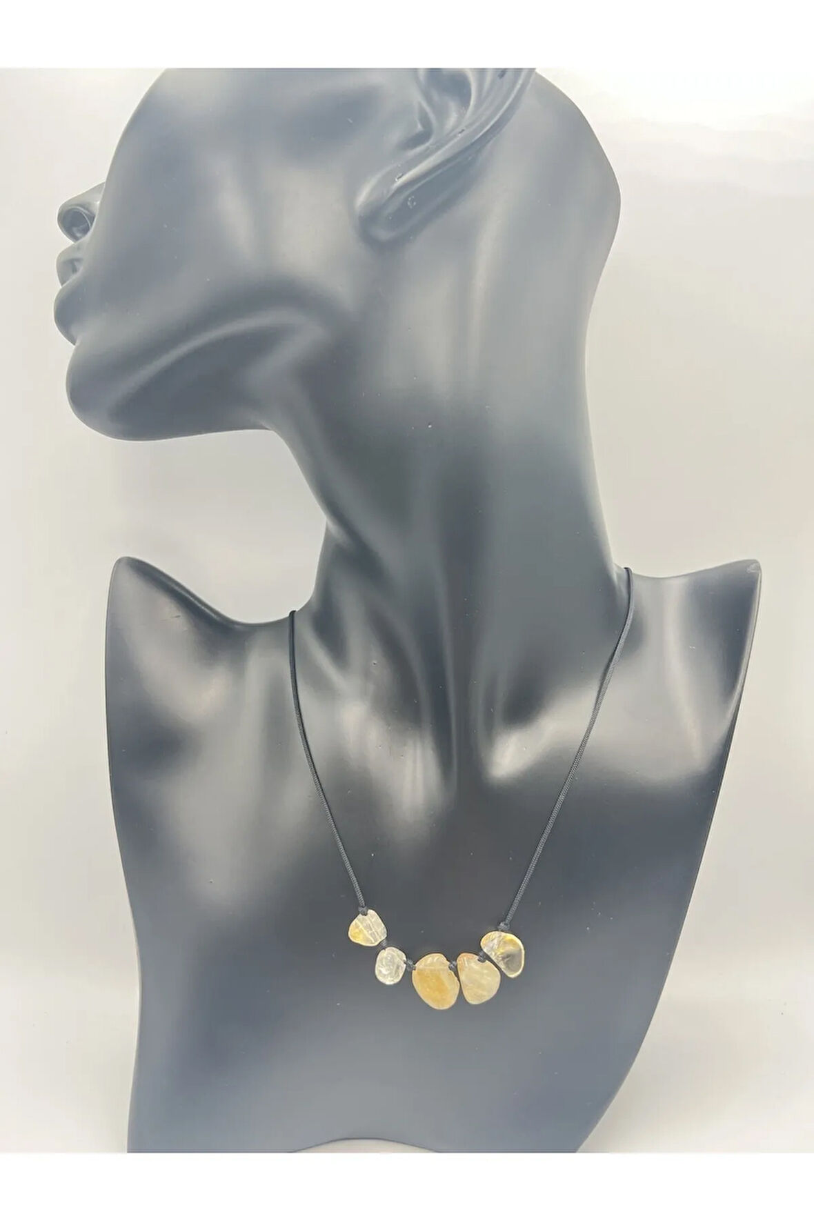 Sitrin Ham Doğal Taş Kolye Asansörlü Kilit Sistemi