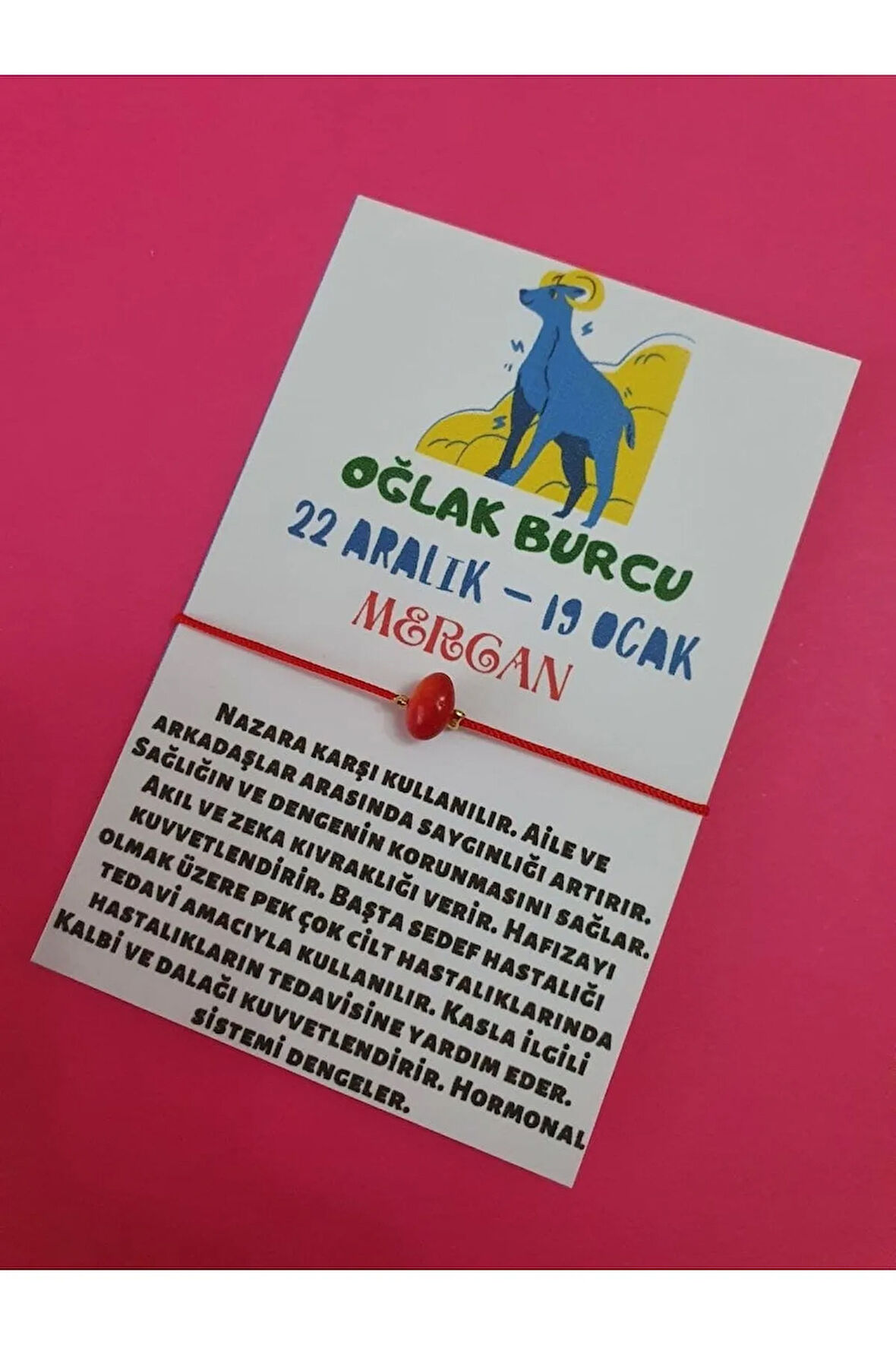 Oğlak Burcu Mercan Doğal Taşlı İp Burç Bilekliği