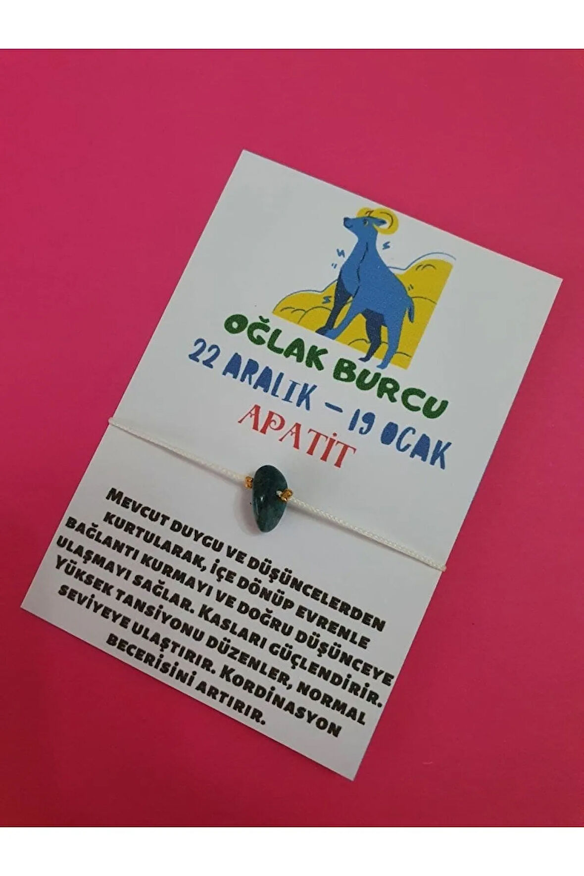 Oğlak Burcu Apatit Doğal Taşlı İp Burç Bilekliği