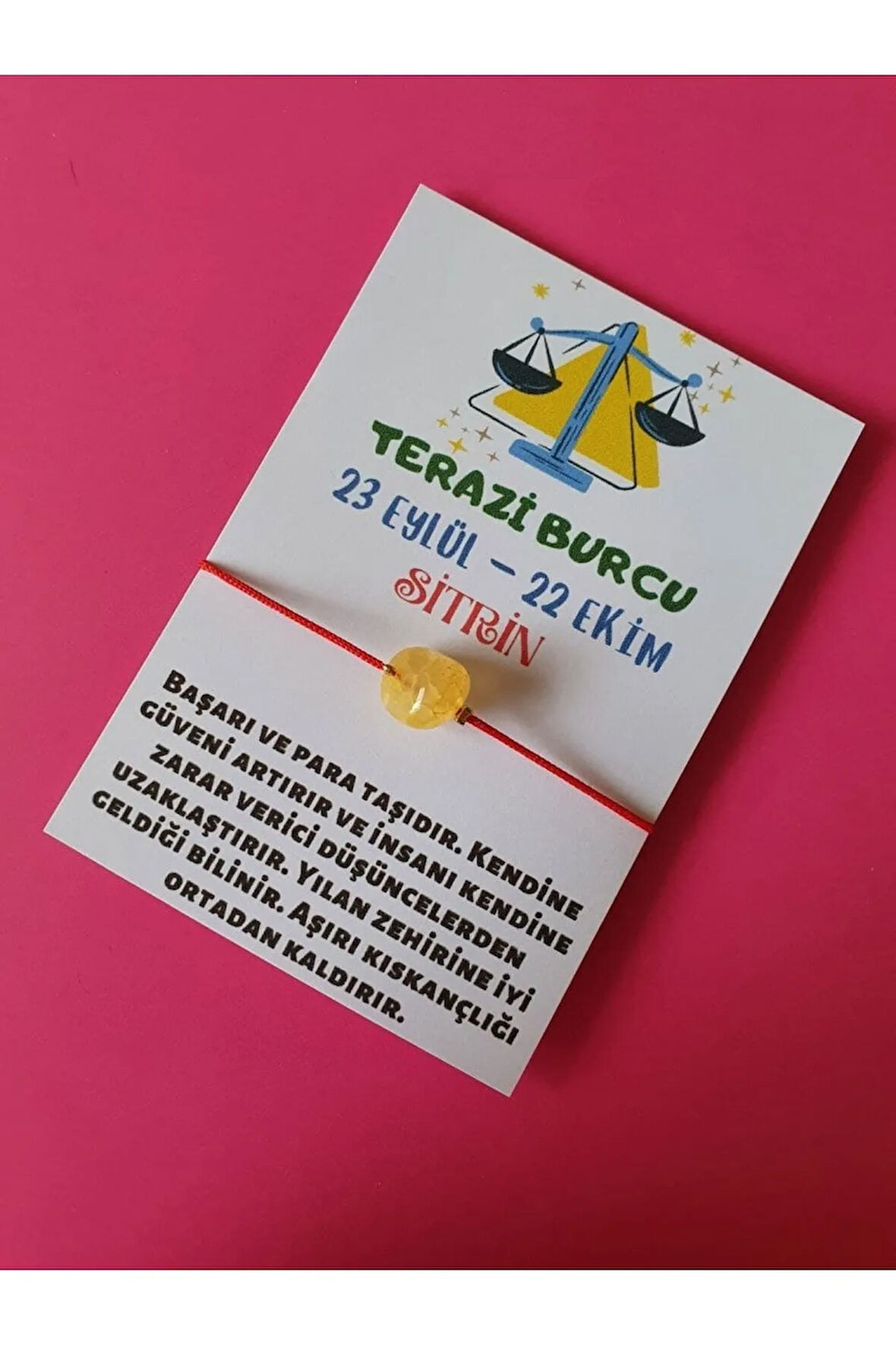 Terazi Burcu Sitrin Doğal Taşlı İp Burç Bilekliği