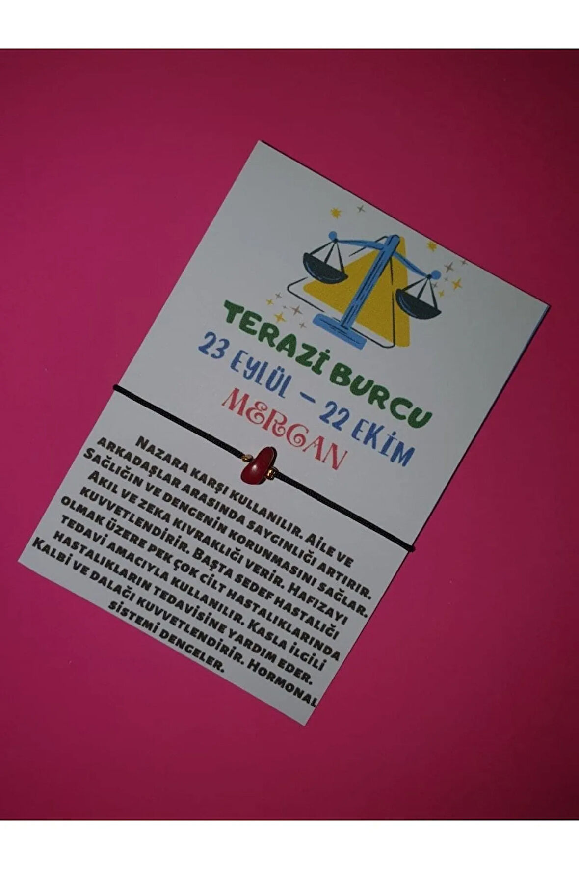 Terazi Burcu Mercan Doğal Taşlı İp Burç Bilekliği