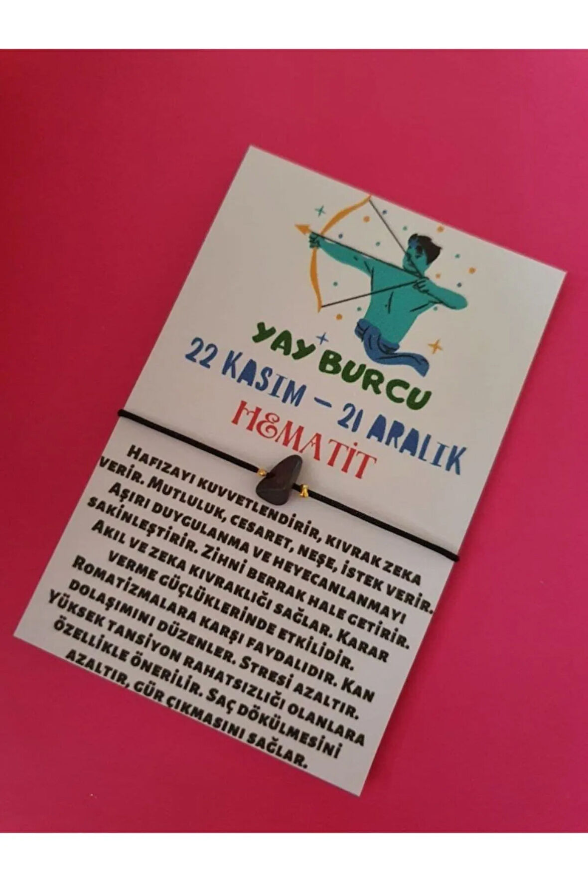 Yay Burcu Hematit Doğal Taşlı Ip Burç Bilekliği