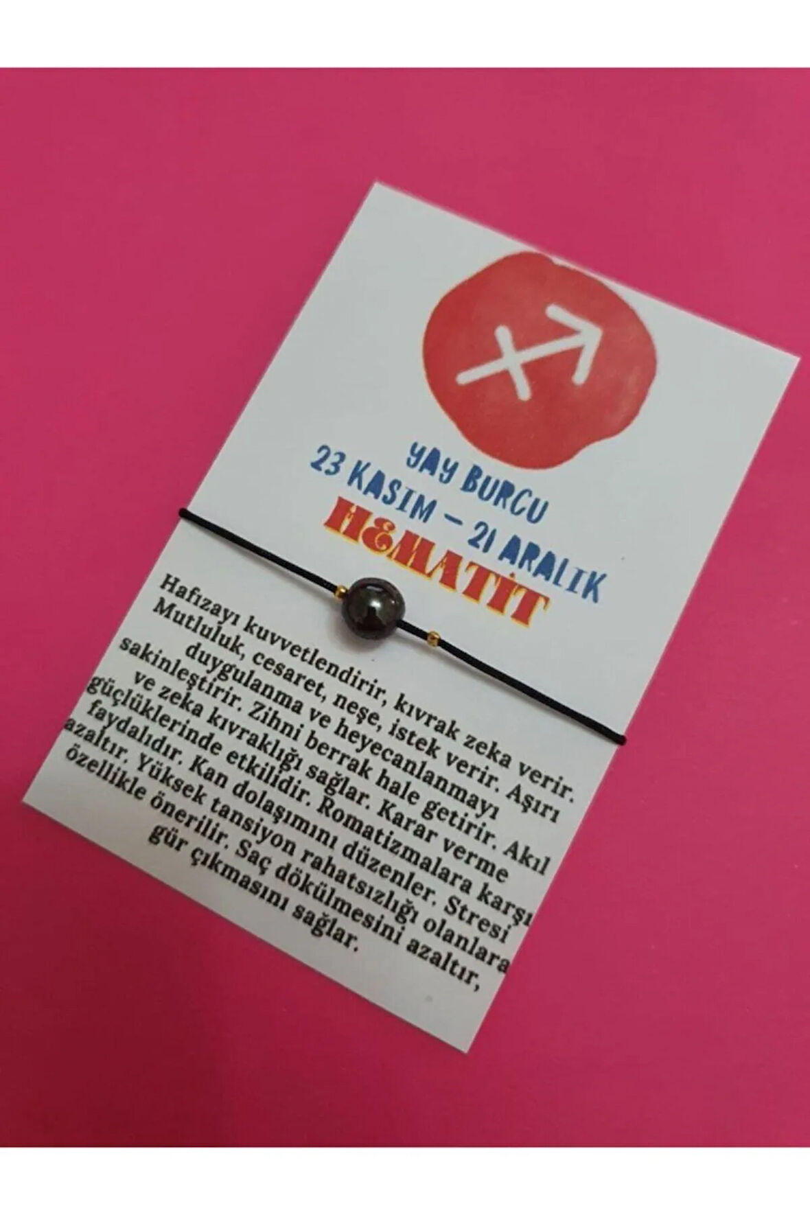 Yay Burcu Hematit Doğal Taş Ip Burç Bilekliği