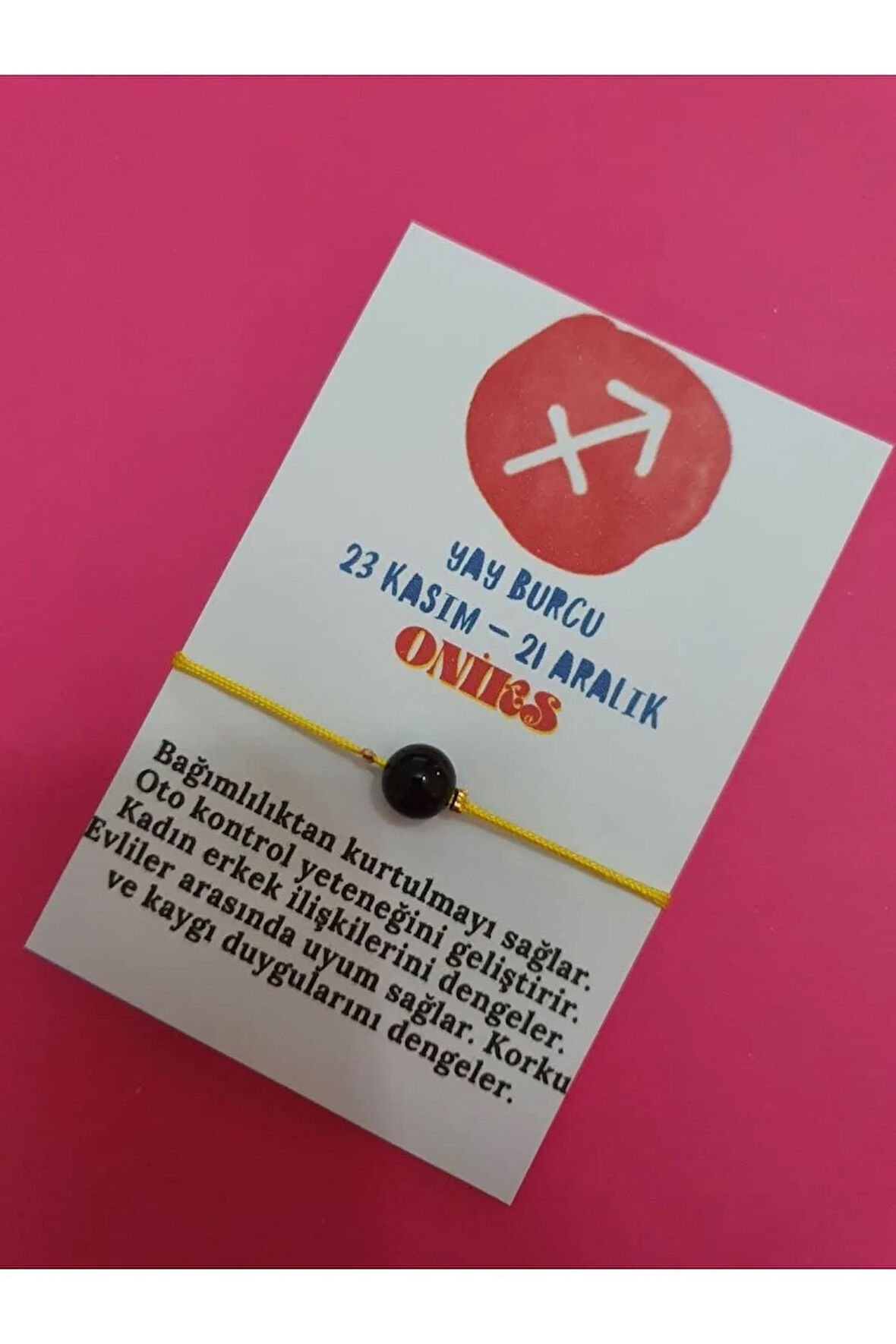 Yay Burcu Oniks Doğal Taş İp Burç Bilekliği