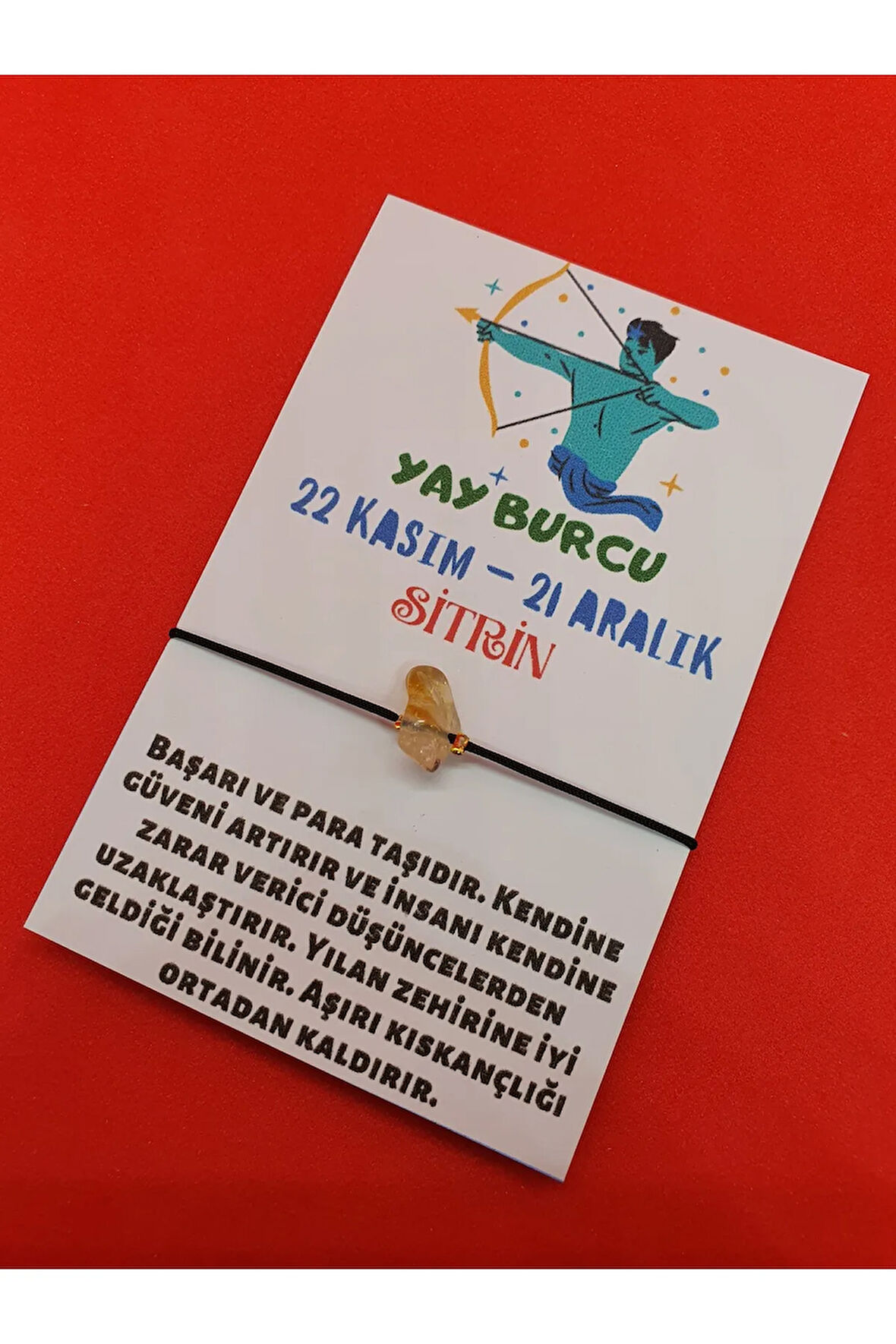 Yay Burcu Sitrin Doğal Taşlı İp Burç Bilekliği