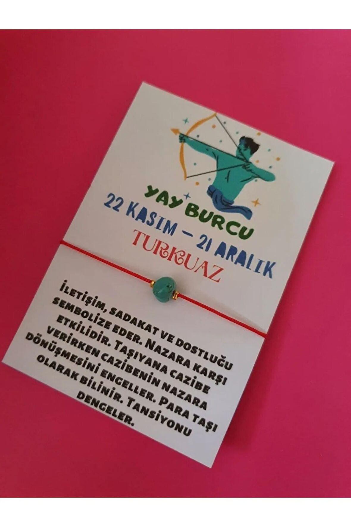 Yay Burcu Turkuaz Doğal Taşlı İp Burç Bilekliği