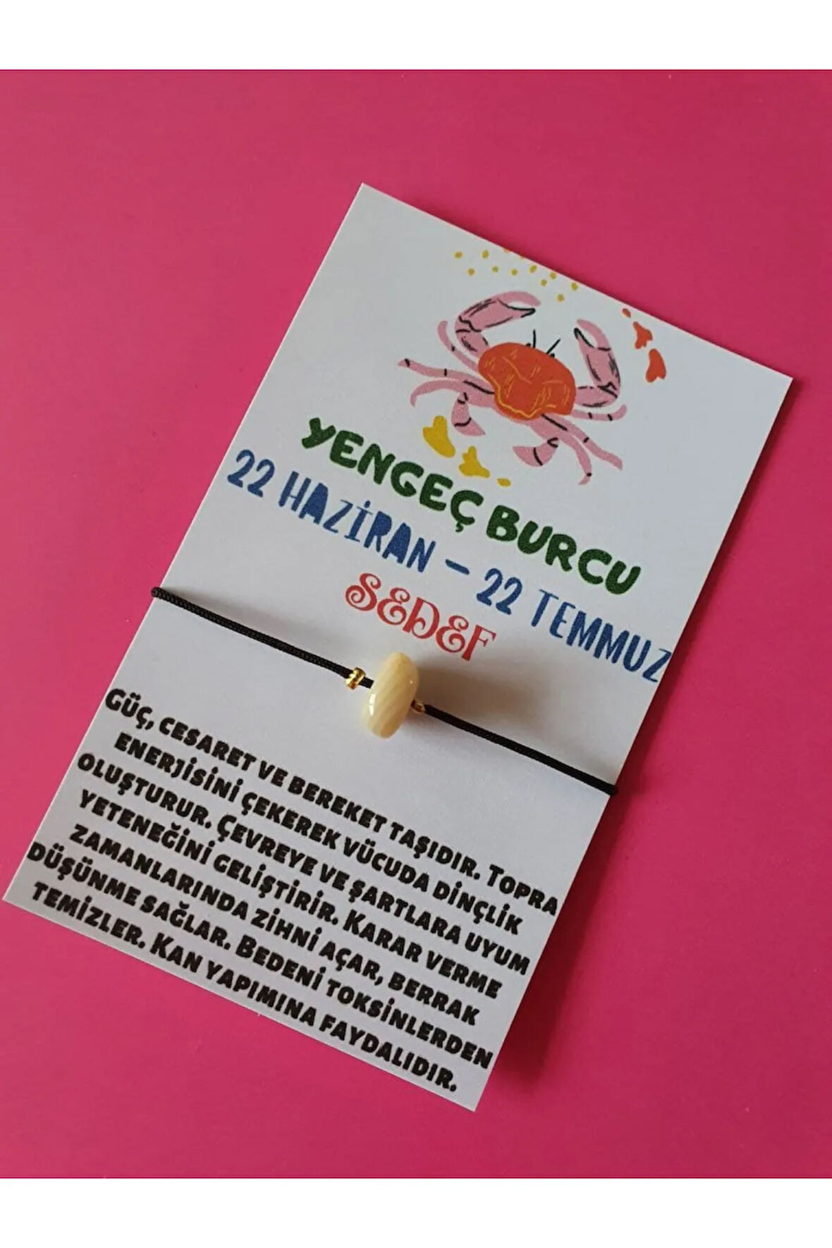 Yengeç Burcu Sedef Doğal Taşlı İp Burç Bilekliği