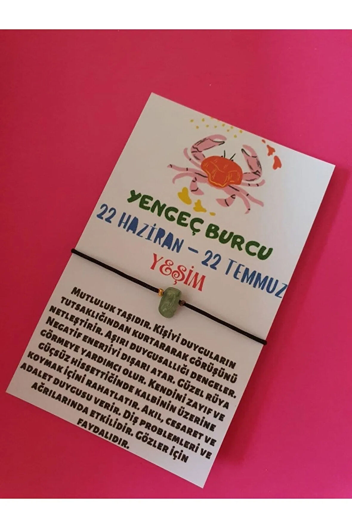 Yengeç Burcu Yeşim Doğal Taşlı İp Burç Bilekliği