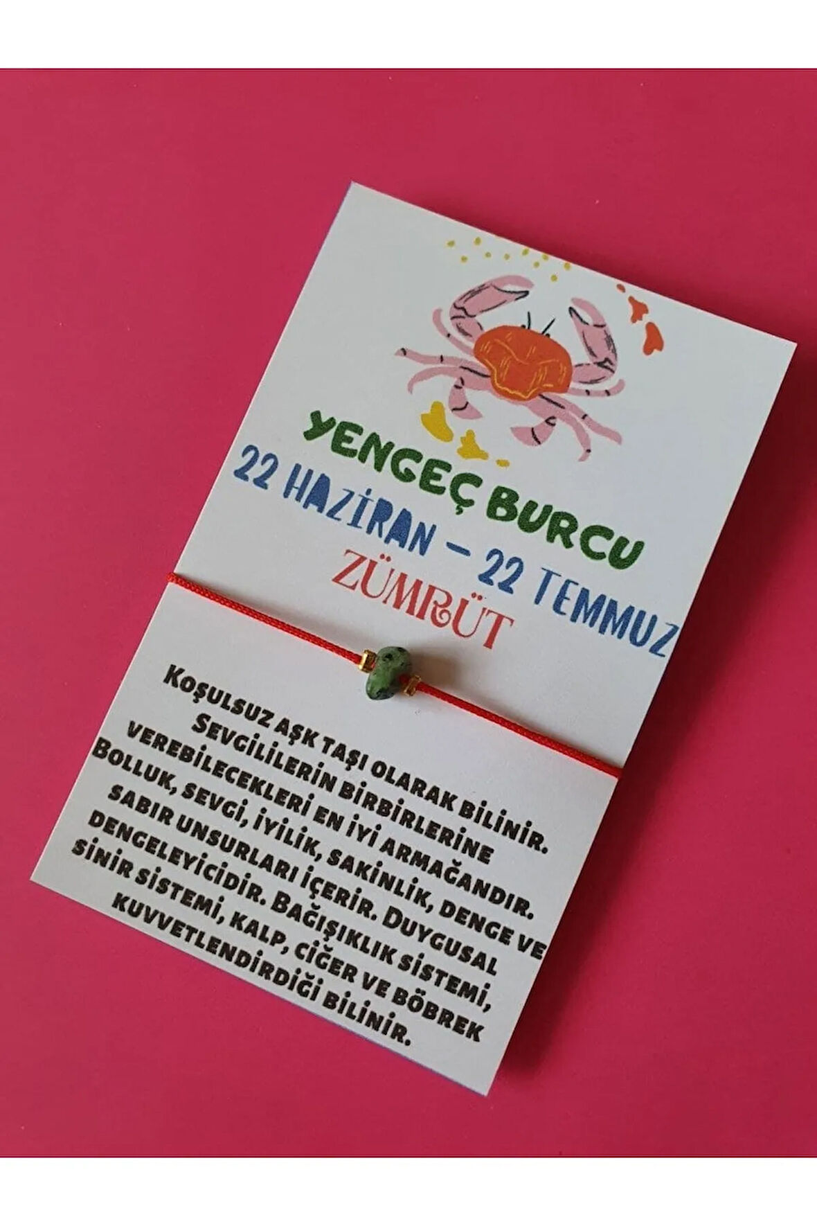 Yengeç Burcu Zümrüt Doğal Taşlı İp Burç Bilekliği