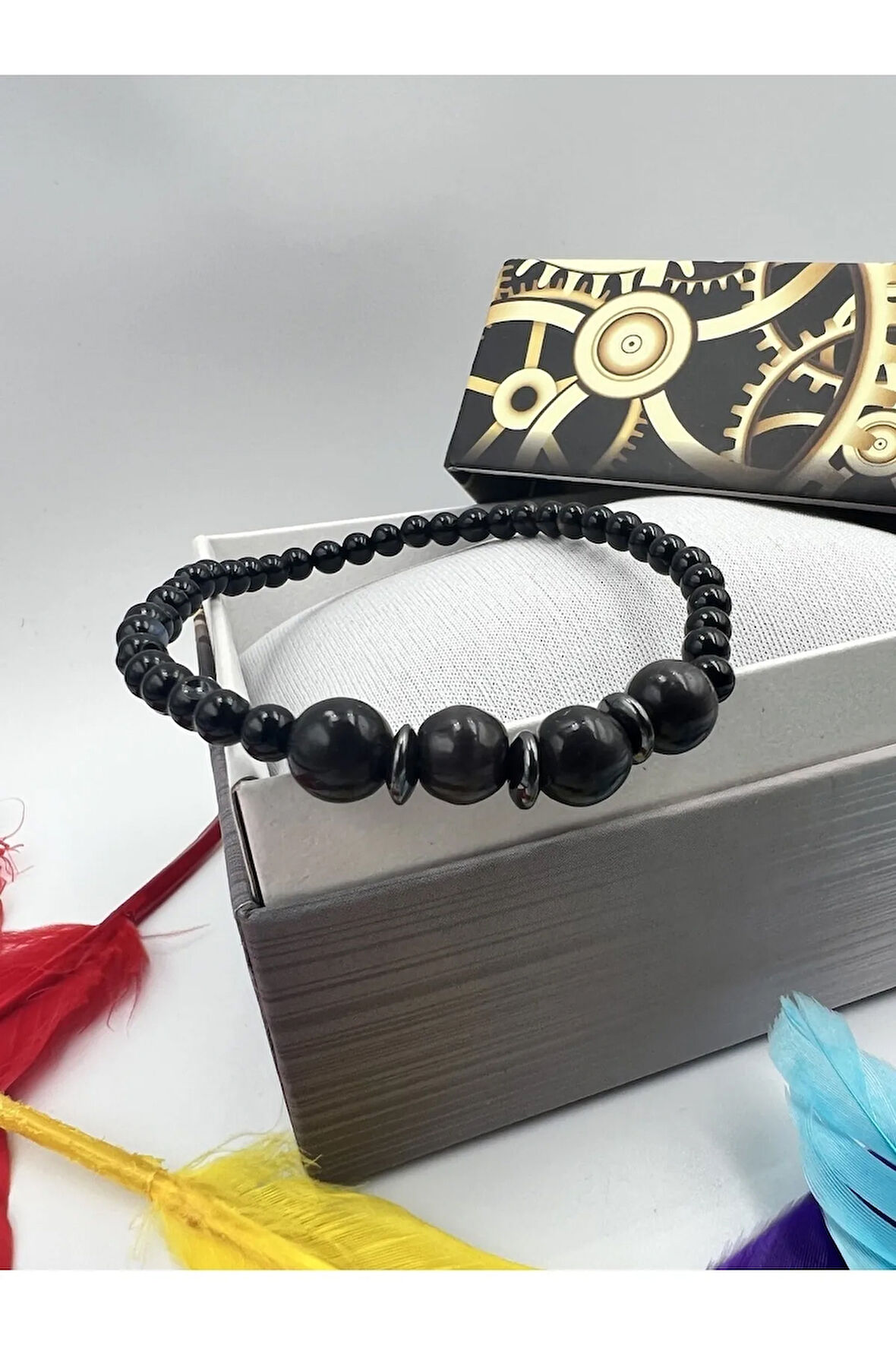 Doğal Taş Kedi Gözü Akik Hematit Doğal Taş Bileklik 4&8 mm