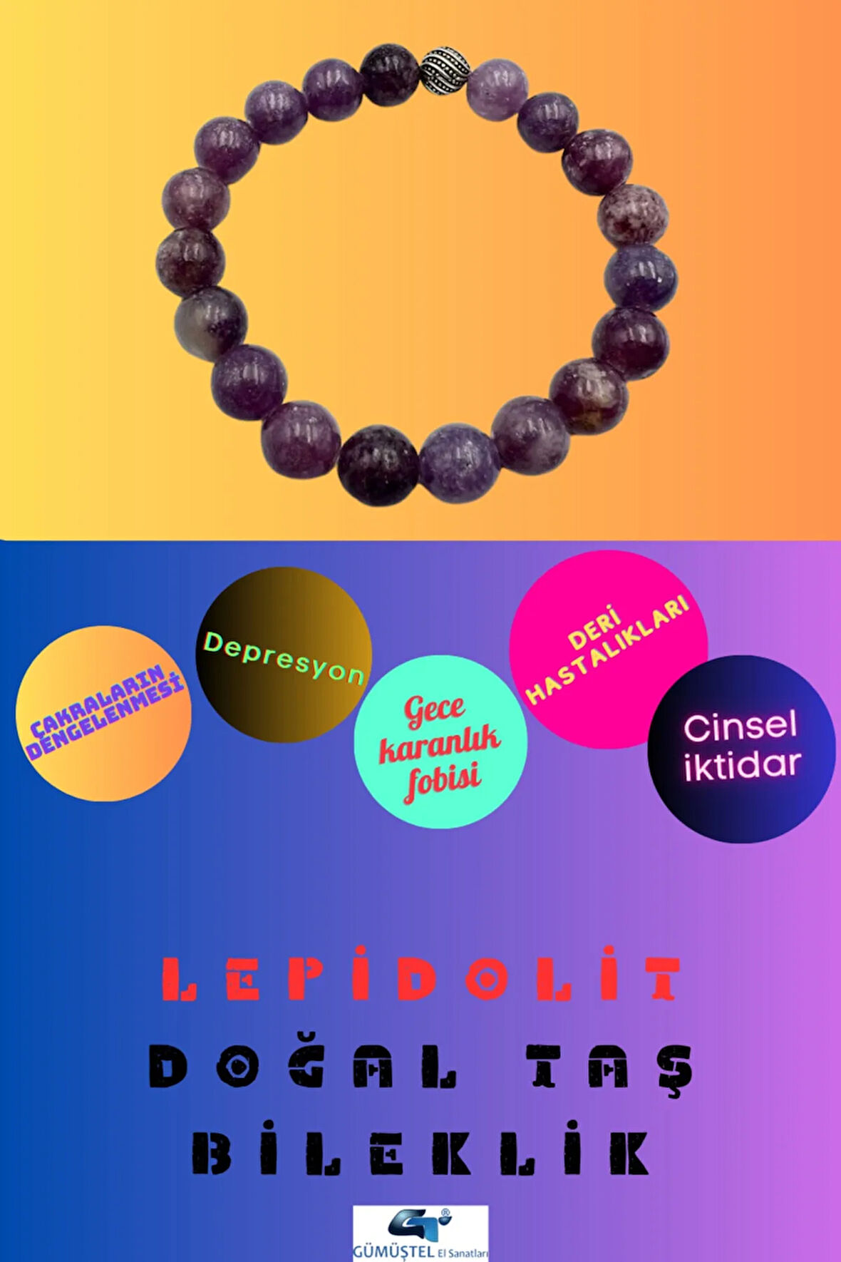 Lepidolit Doğal Taş Bileklik 10 mm AAA Kalite Sürpriz Hediyeli